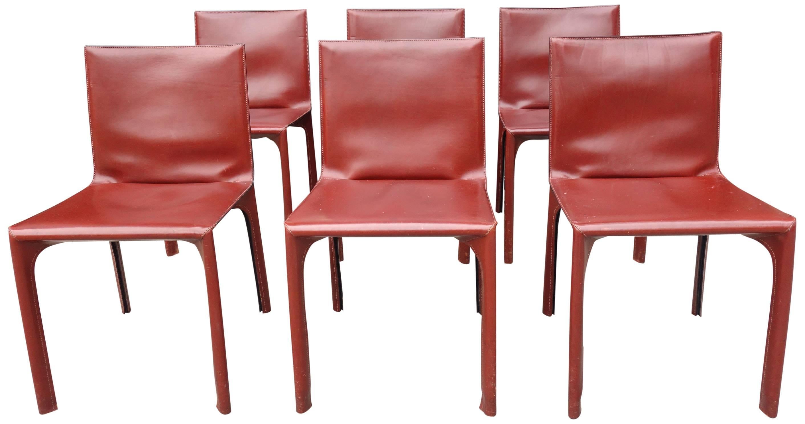 Midcentury Set of Six Leather Dining Chairs 1