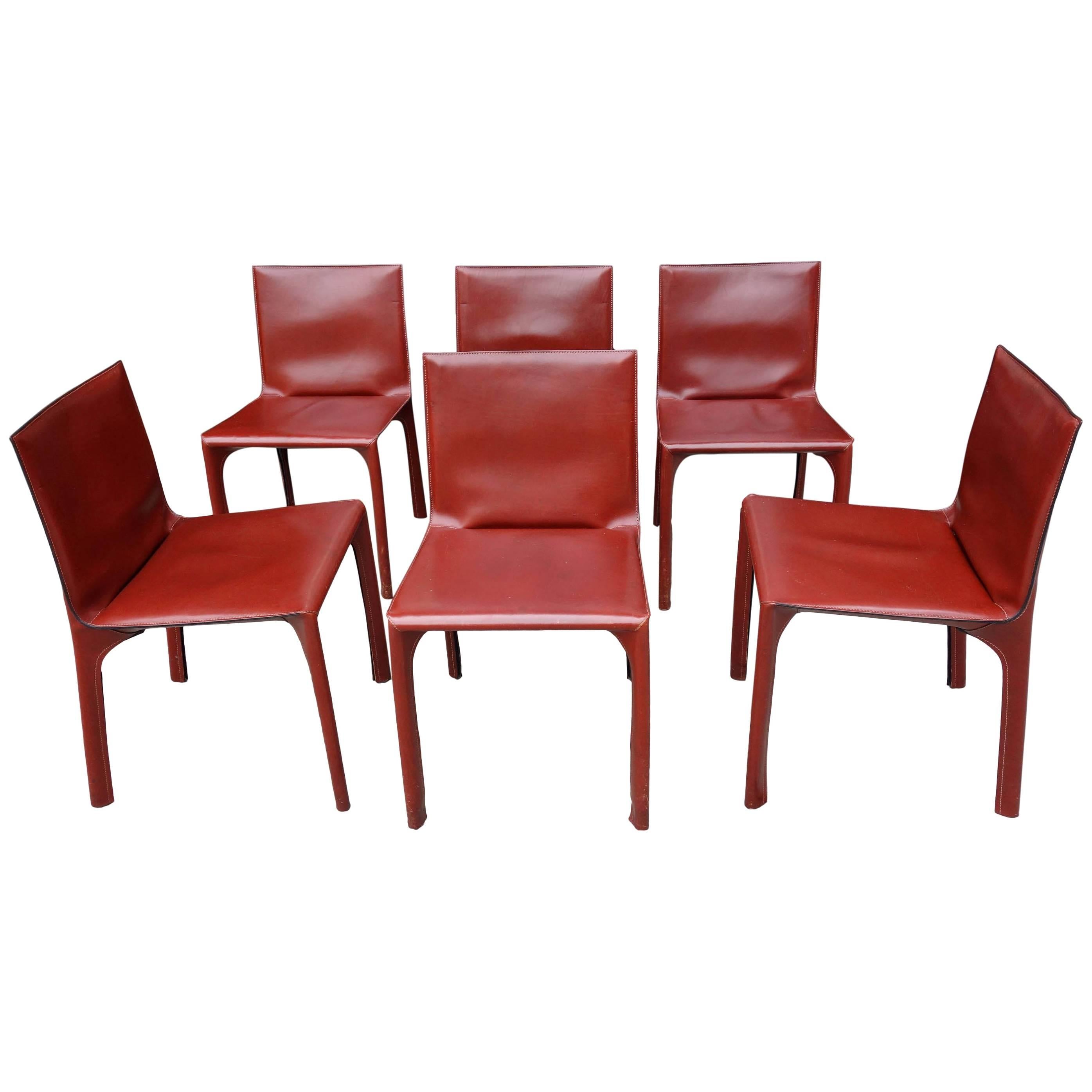 Midcentury Set of Six Leather Dining Chairs