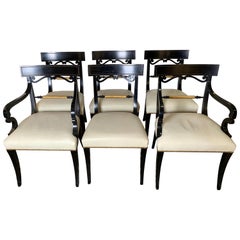 Midcentury Set of Six Regency Style Ebonized and Gilt Dining Chairs
