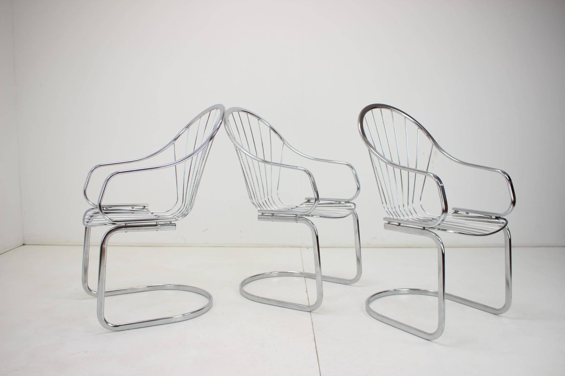 Mid-Century Modern Midcentury Set of Three Chrome Dining Chairs by Gastone Rinaldi, Italy, 1970s For Sale