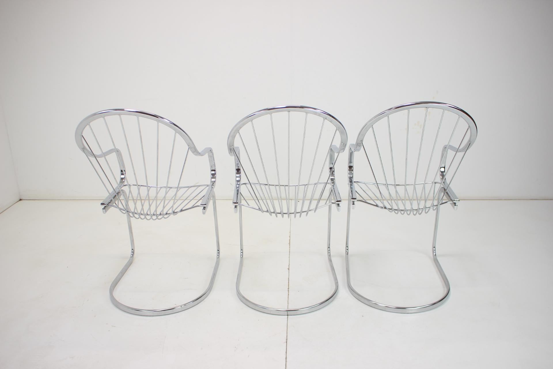 Italian Midcentury Set of Three Chrome Dining Chairs by Gastone Rinaldi, Italy, 1970s For Sale