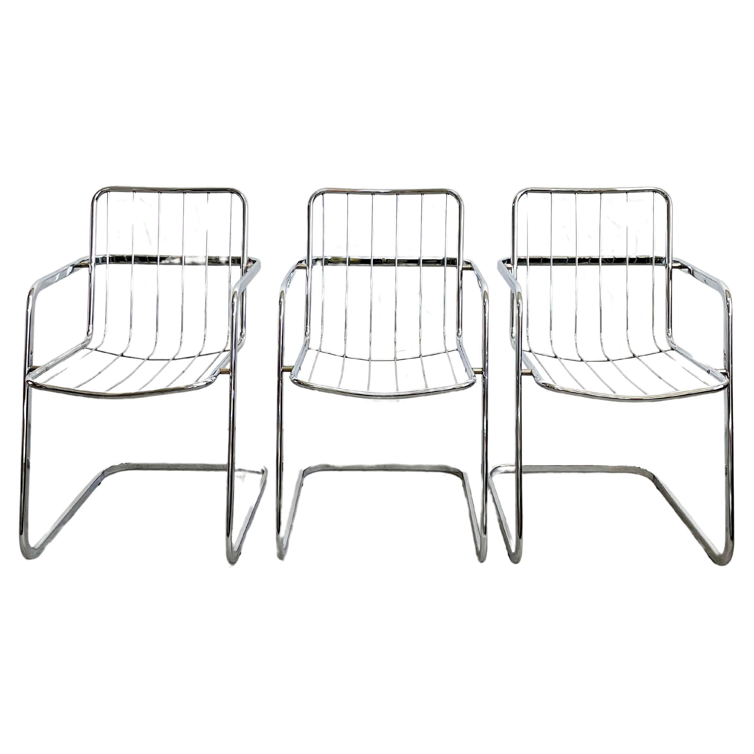 Midcentury Set of Three Chrome Dining Chairs by Gastone Rinaldi, Italy, 1970s