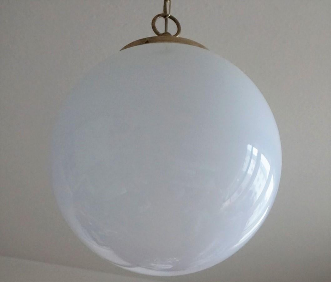 Midcentury Set of Three Italian Large Opaline Glass Sphere Pendant, 1950s For Sale 5