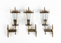 Set di tre lampade da soffitto in ottone e vetro di Pietro Chiesa, Italia, 1950