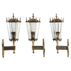 Set di tre lampade da soffitto in ottone e vetro di Pietro Chiesa, Italia, 1950