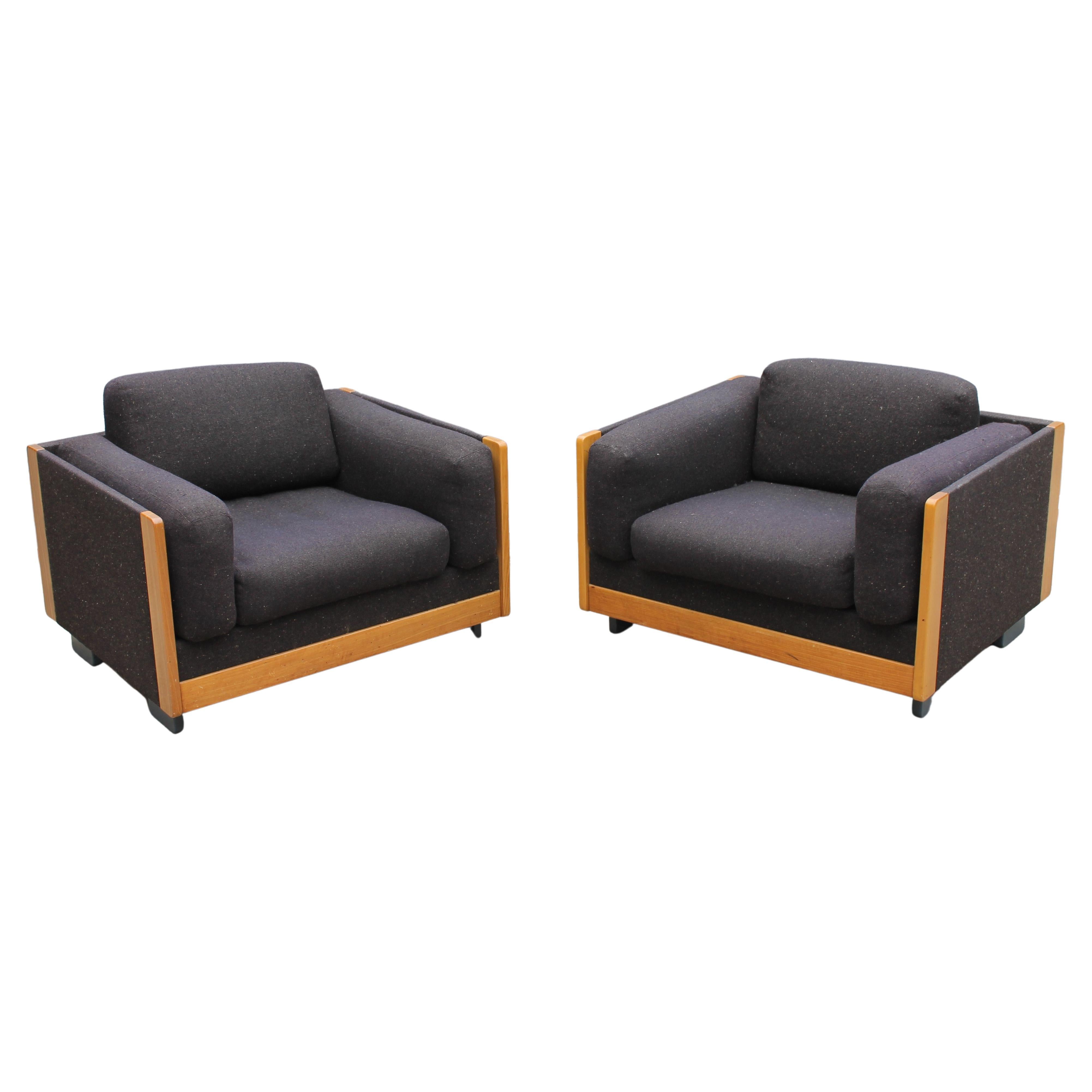 MidCentury Set of Two Black Blue 920 Armchairs by T.Scarpa for Cassina, Italy '60 For Sale