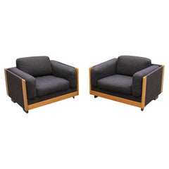 MidCentury Set of Two Black Blue 920 Armchairs by T.Scarpa for Cassina,Italy '60