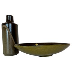 Midcentury Set of Vase and Bowl "Diagonal" by Upsala Ekeby, Sweden, 1950s