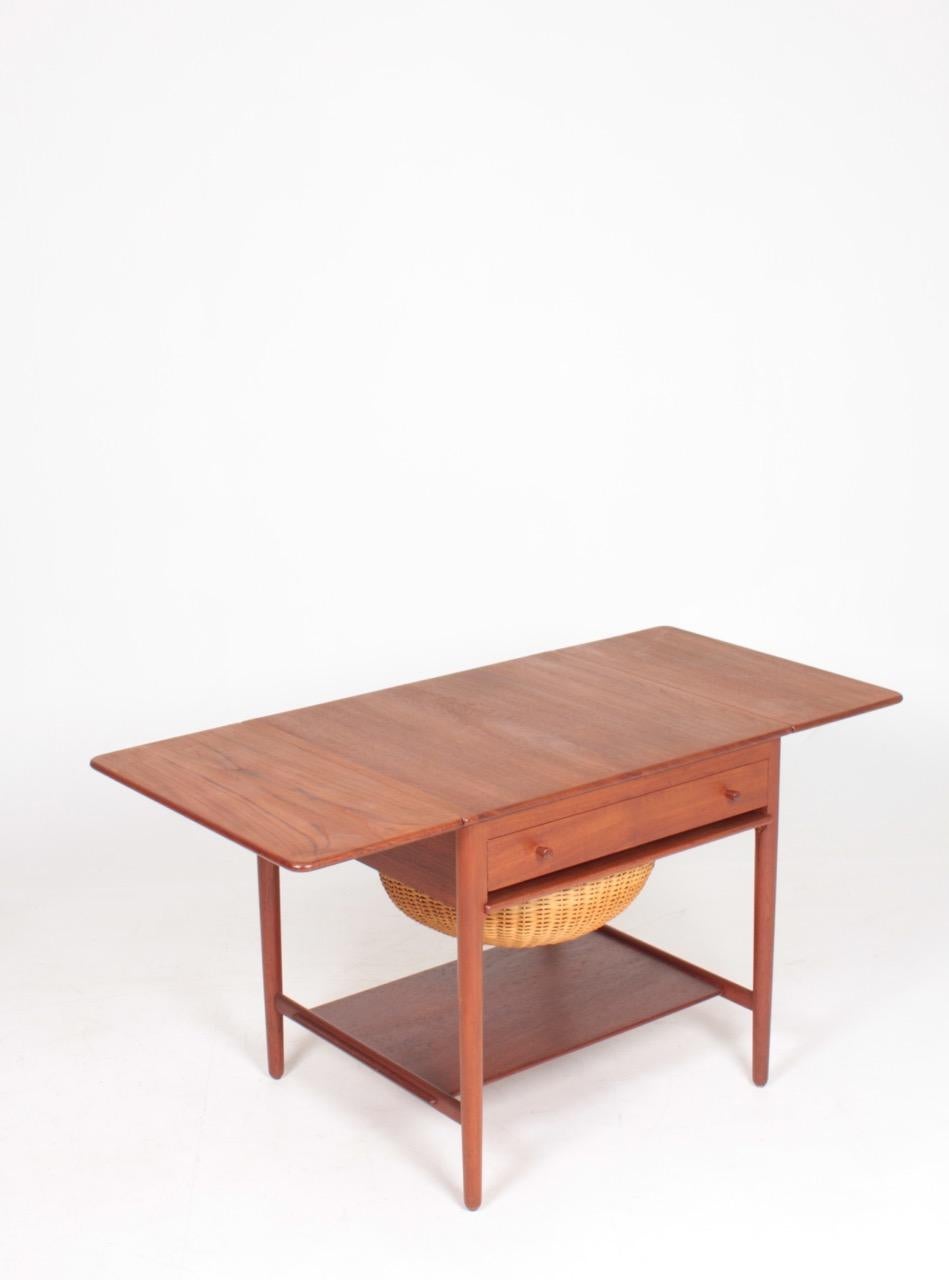 Scandinavian Modern Midcentury Sewing Table in Solid Teak by Wegner, Danish Design, 1950s