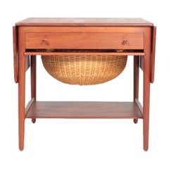 Midcentury Sewing Table in Solid Teak by Wegner, Danish Design, 1950s