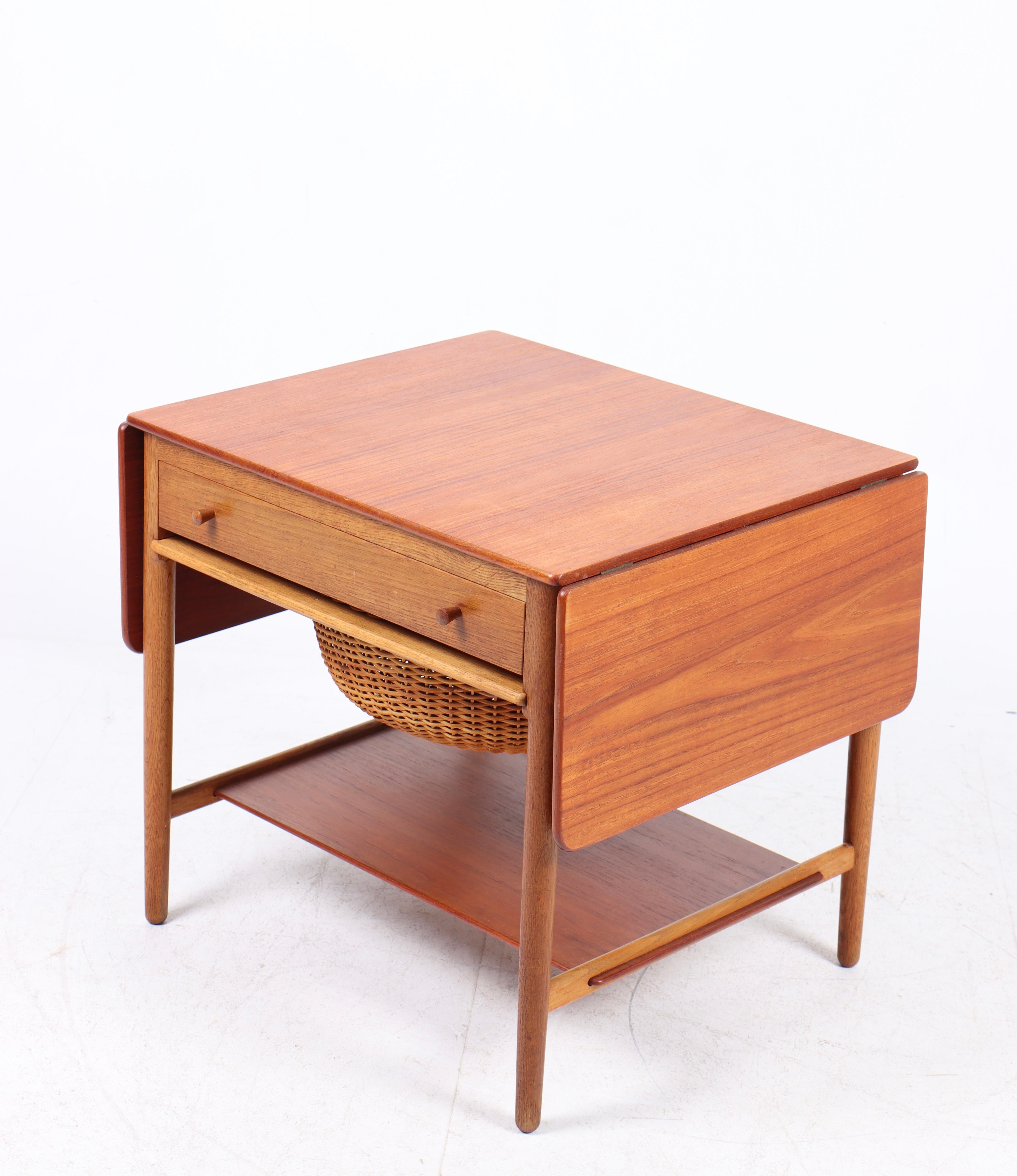 Scandinavian Modern Midcentury Sewing Table Teak and Oak by Wegner, Danish Design, 1950s