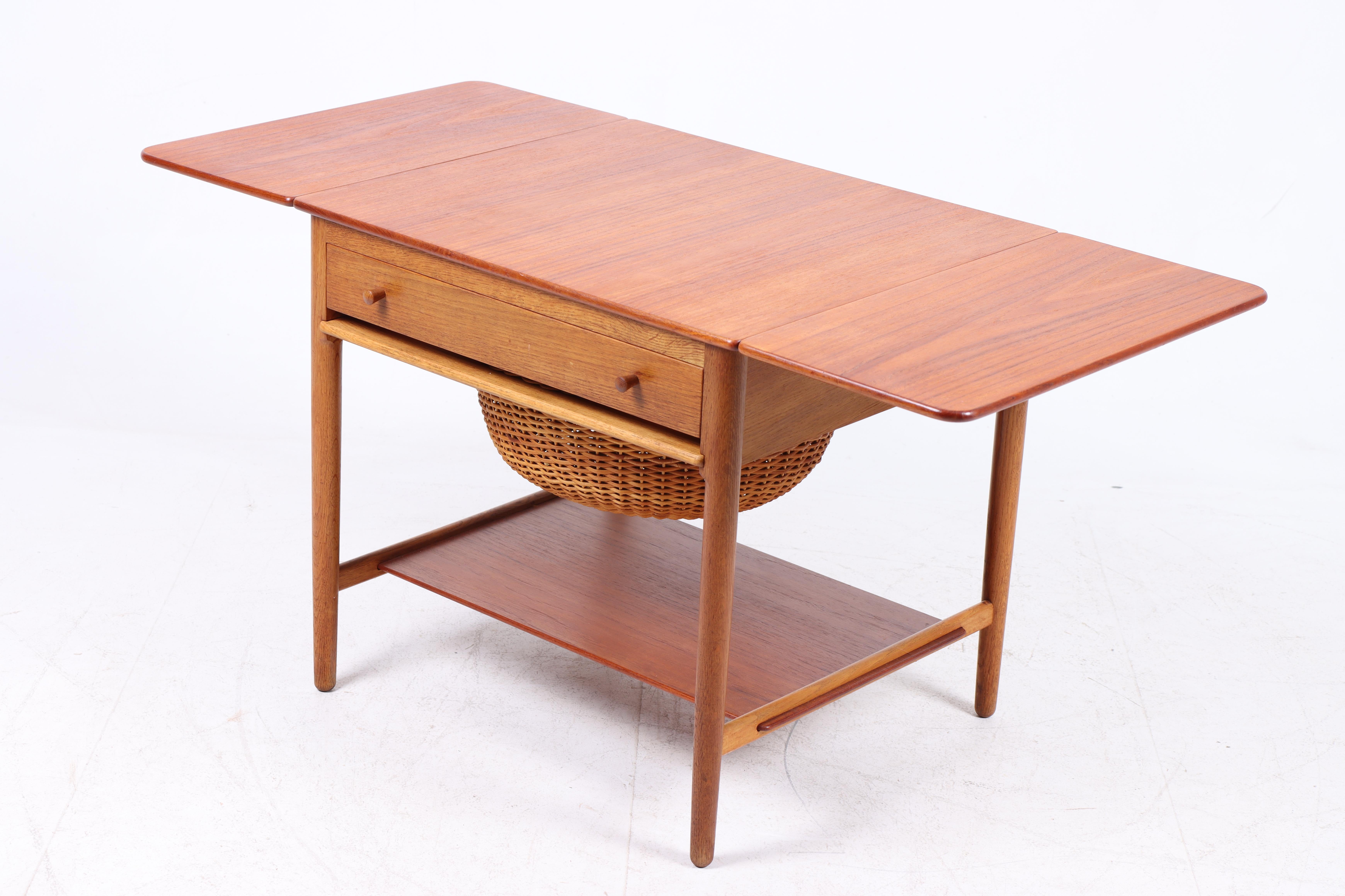 Midcentury Sewing Table Teak and Oak by Wegner, Danish Design, 1950s 1