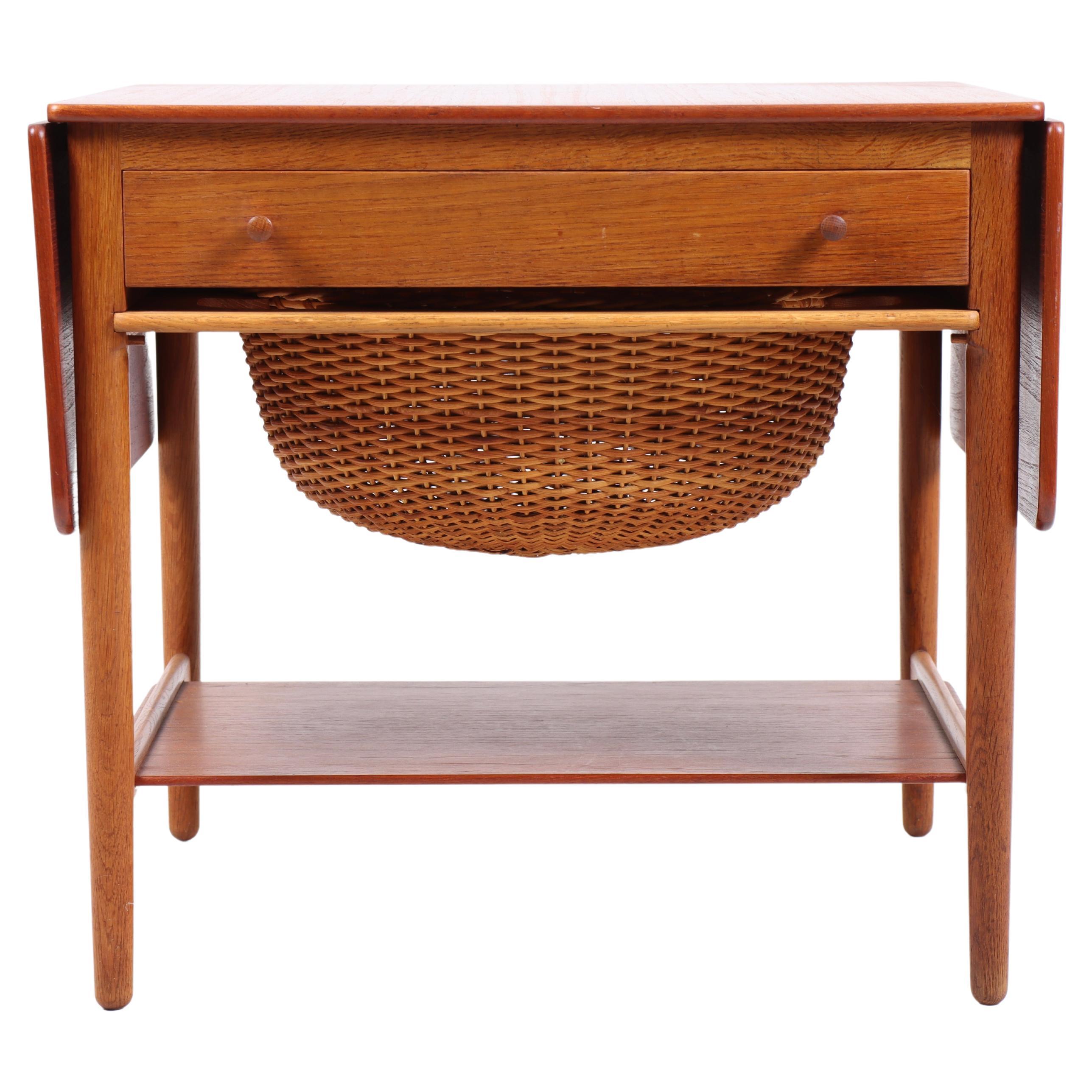 Midcentury Sewing Table Teak and Oak by Wegner, Danish Design, 1950s