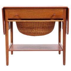 Midcentury Sewing Table Teak and Oak by Wegner, Danish Design, 1950s