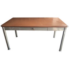 Midcentury Shaw Walker Tanker Desk with Linoleum Top and Steel Corner Bumpers