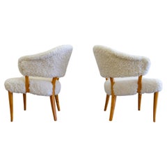 Vintage Midcentury Modern Sheepskin/Shearling Carl Malmsten "Lata Greven" Lounge Chairs