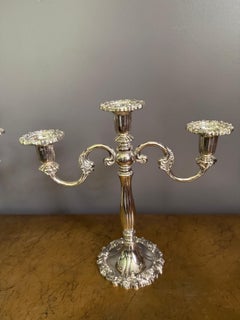 Midcentury Sheffield Silverplate Heavy 3 arm candelabra made in Italy