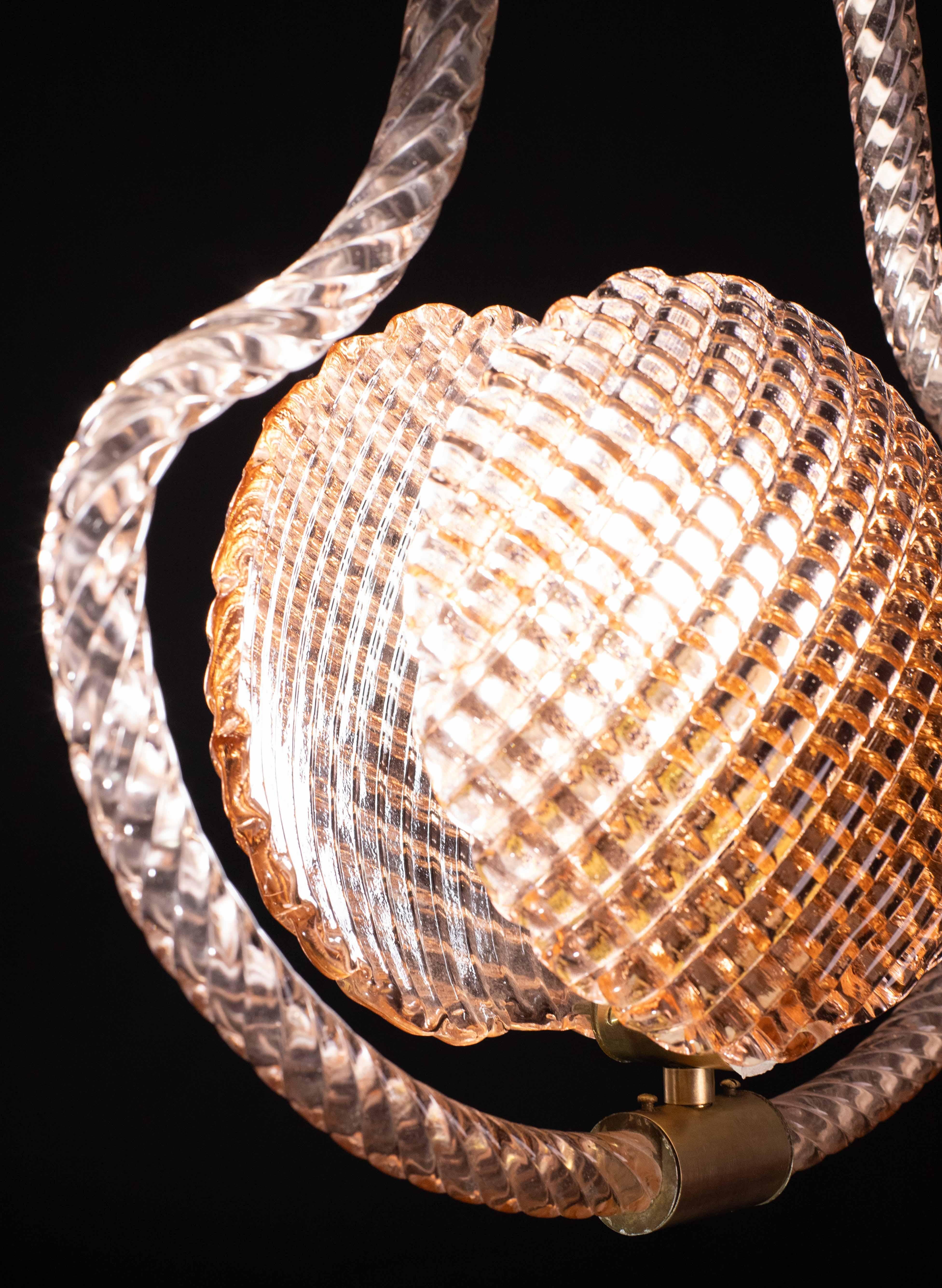 Midcentury Shell Pink Murano Glass Chandelier by Barovier e Toso, 1950s For Sale 4
