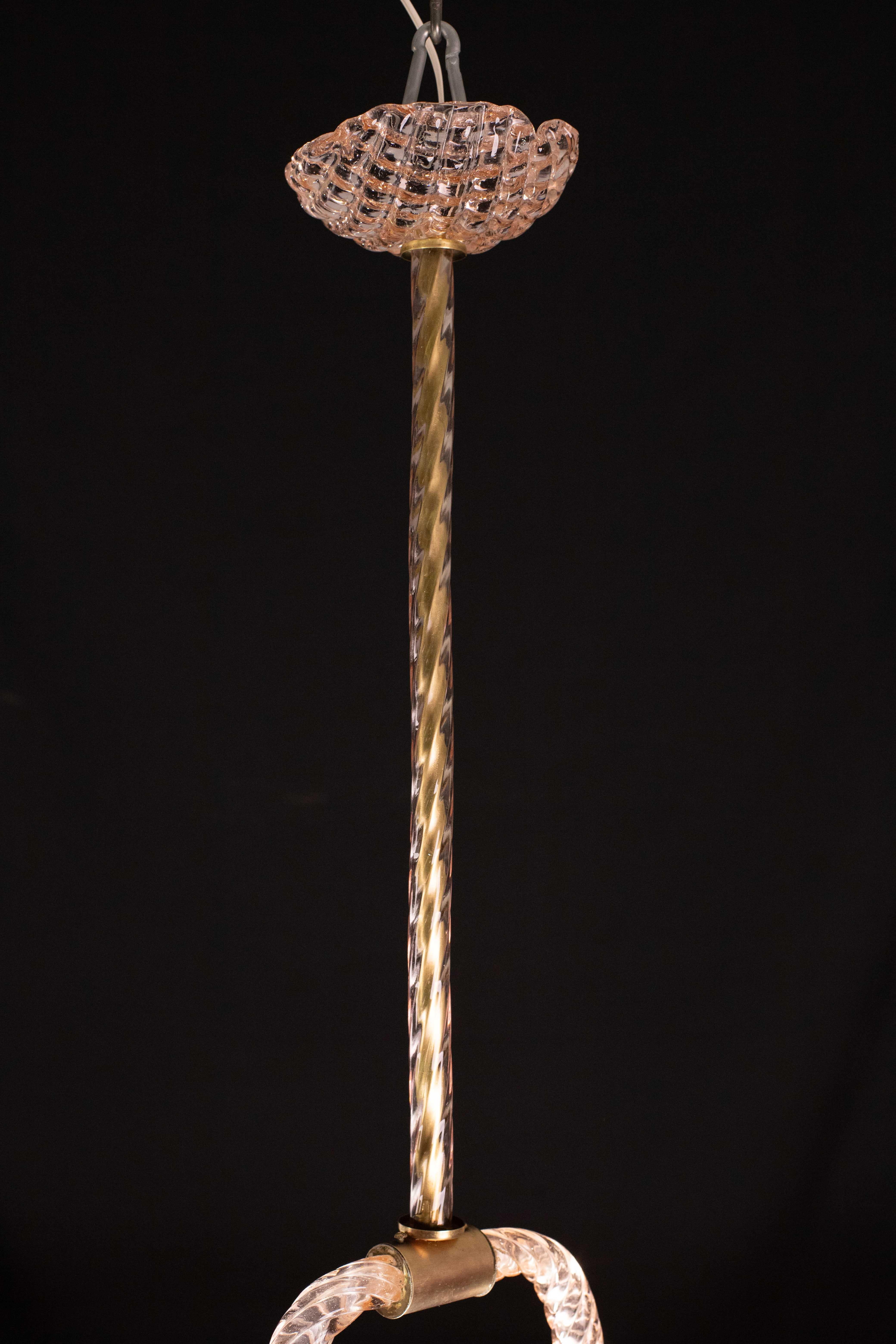 Midcentury Shell Pink Murano Glass Chandelier by Barovier e Toso, 1950s For Sale 6