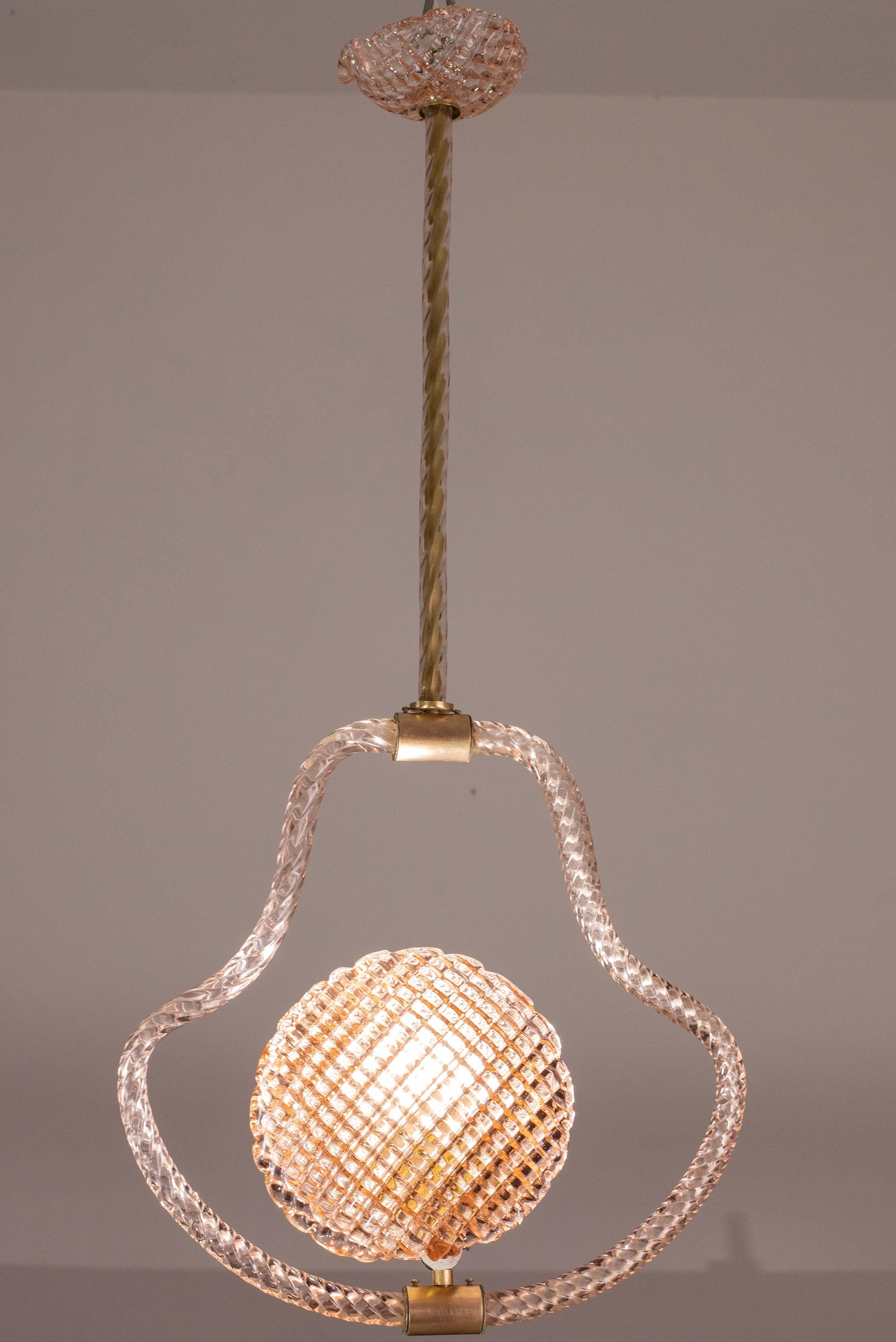 Art Deco Midcentury Shell Pink Murano Glass Chandelier by Barovier e Toso, 1950s For Sale