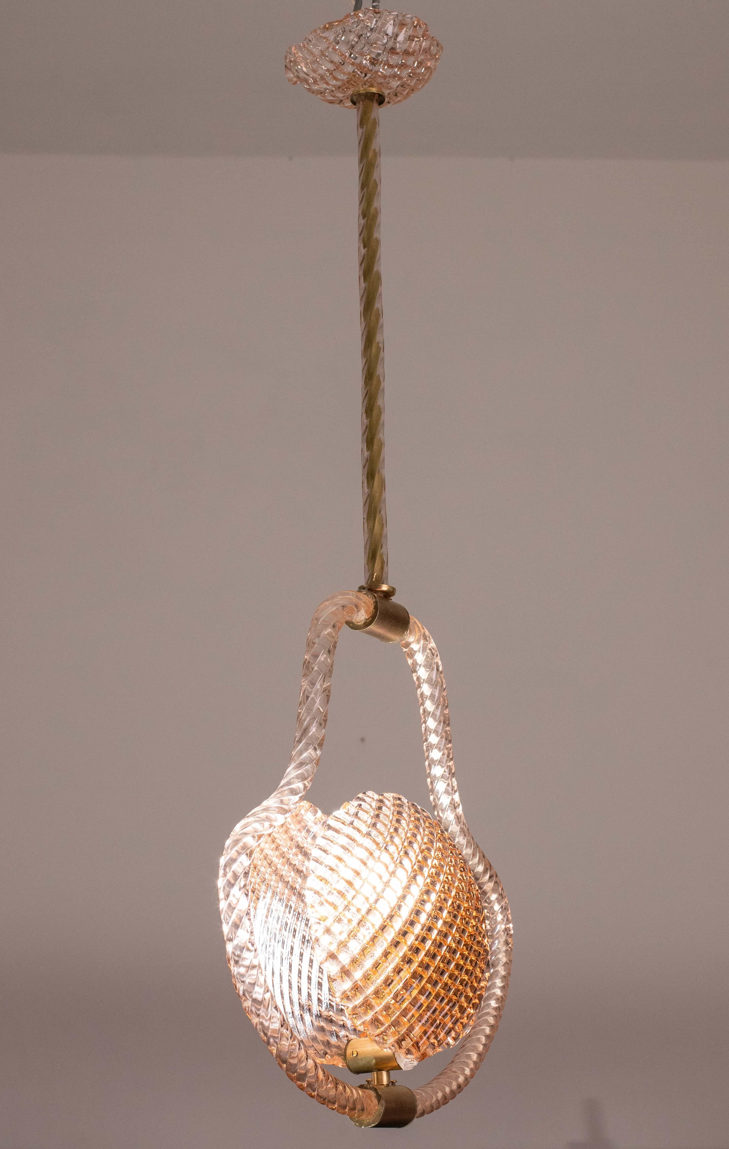 European Midcentury Shell Pink Murano Glass Chandelier by Barovier e Toso, 1950s For Sale