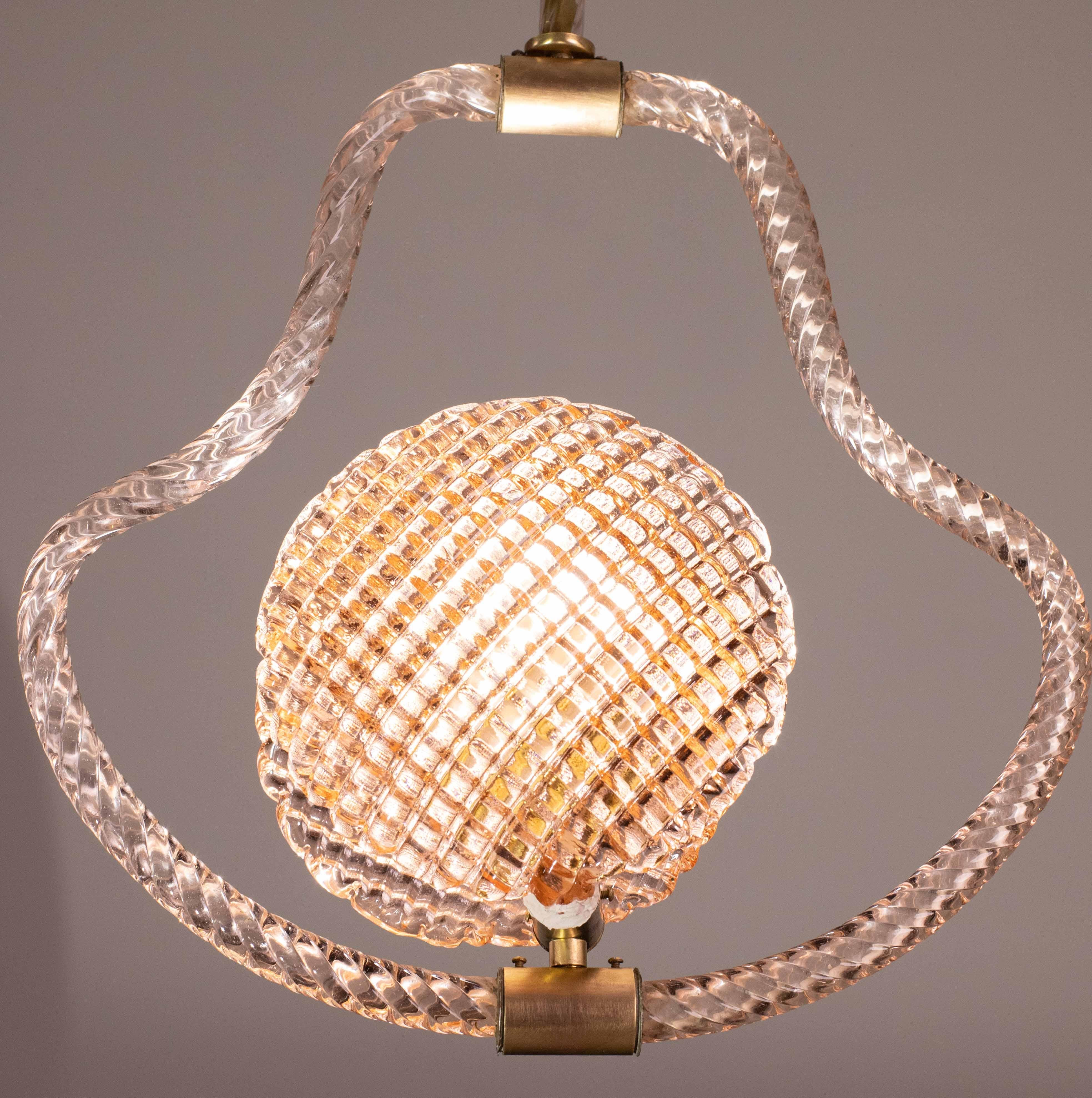 Midcentury Shell Pink Murano Glass Chandelier by Barovier e Toso, 1950s In Good Condition For Sale In Roma, IT