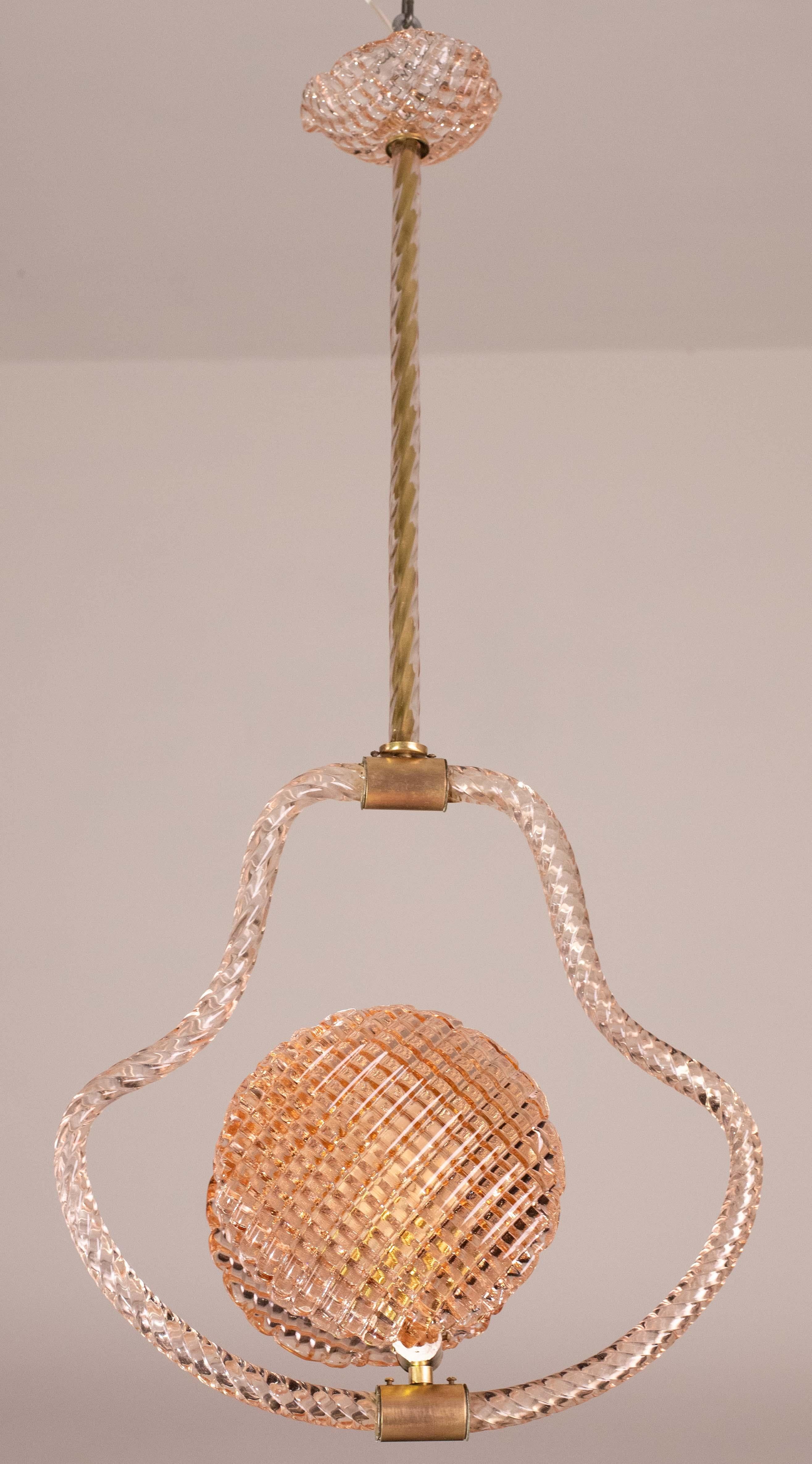 Mid-20th Century Midcentury Shell Pink Murano Glass Chandelier by Barovier e Toso, 1950s For Sale