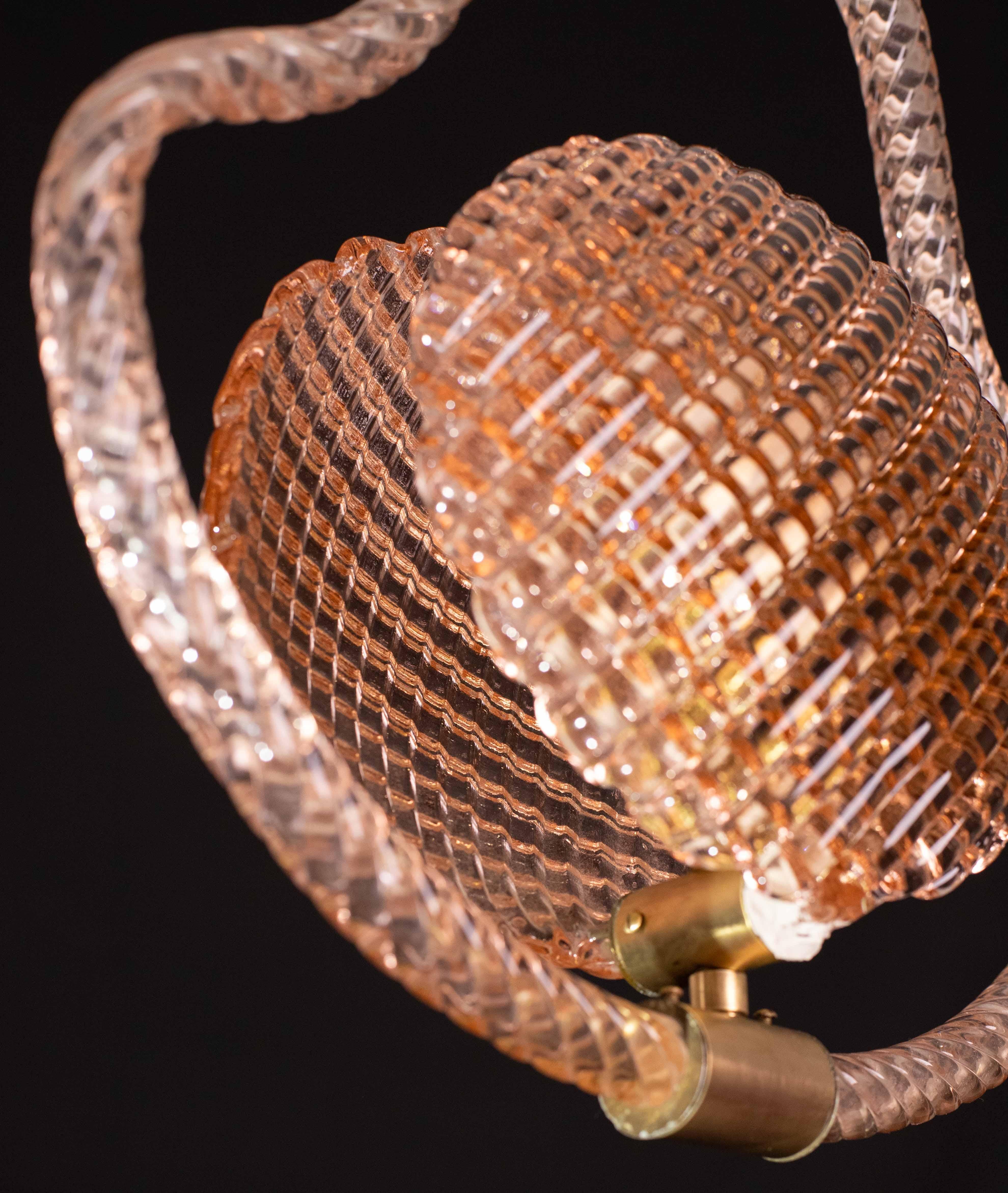 Midcentury Shell Pink Murano Glass Chandelier by Barovier e Toso, 1950s For Sale 1