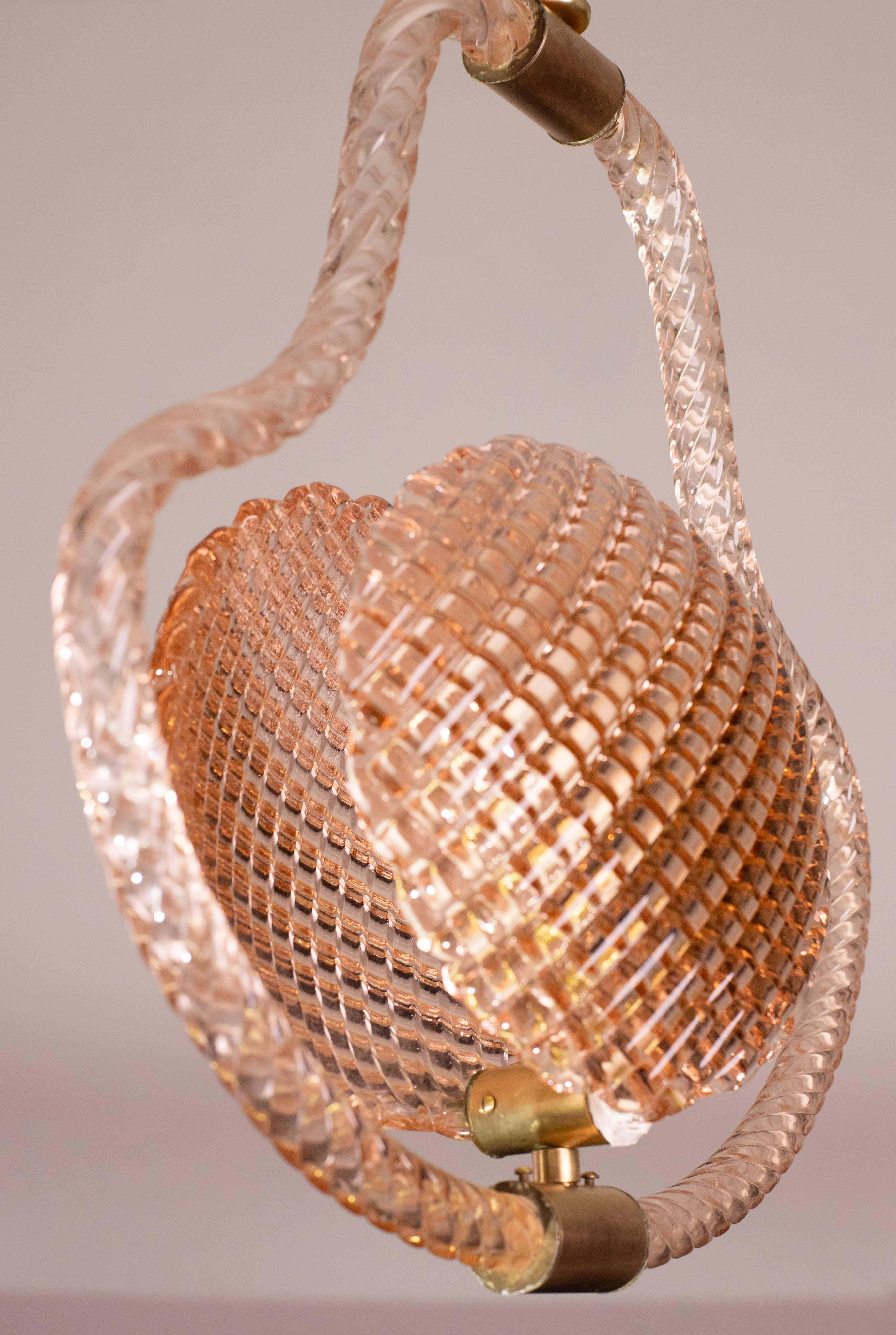 Midcentury Shell Pink Murano Glass Chandelier by Barovier e Toso, 1950s For Sale 2
