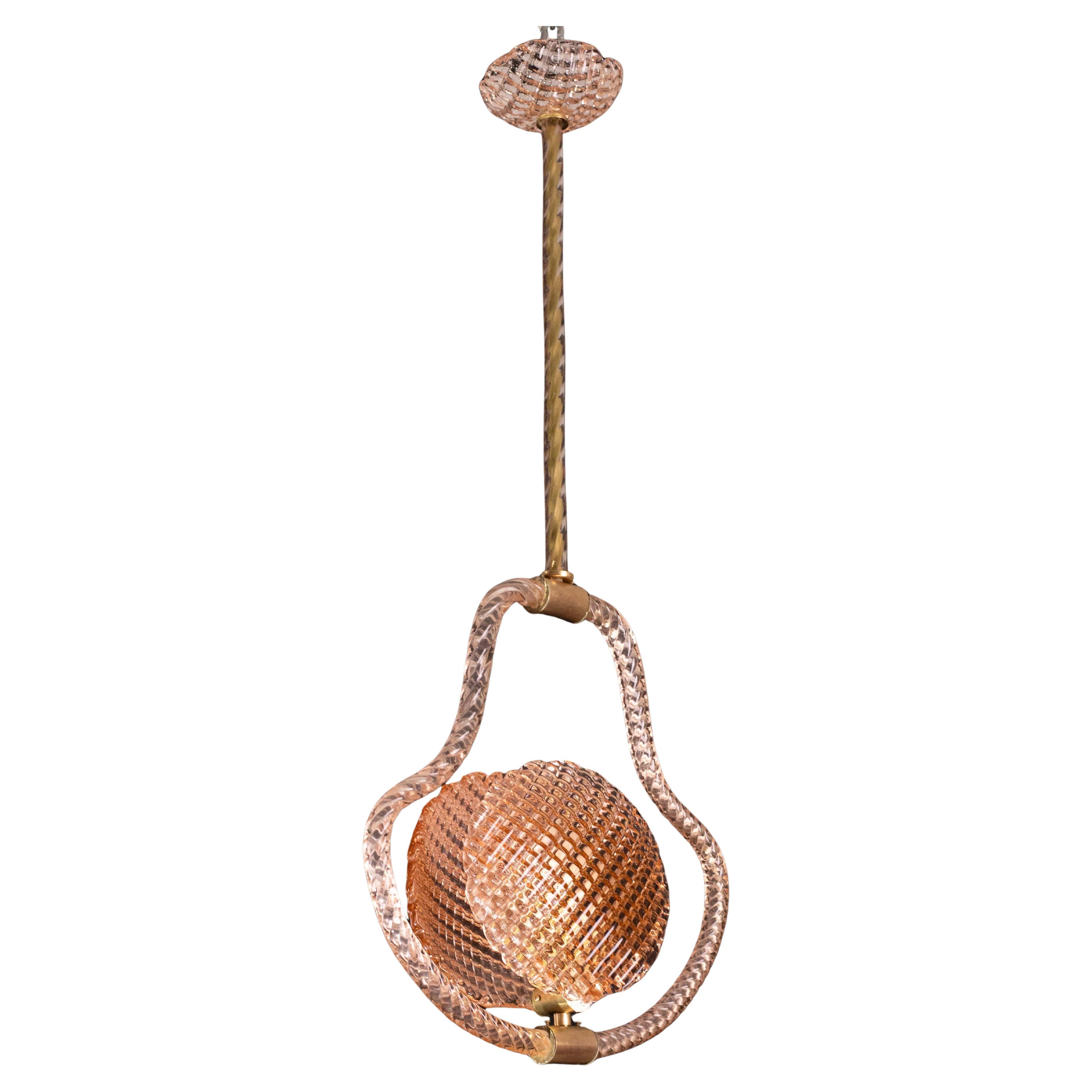 Lustre en verre de Murano rose coquille du milieu du siècle par Barovier e Toso, années 1950