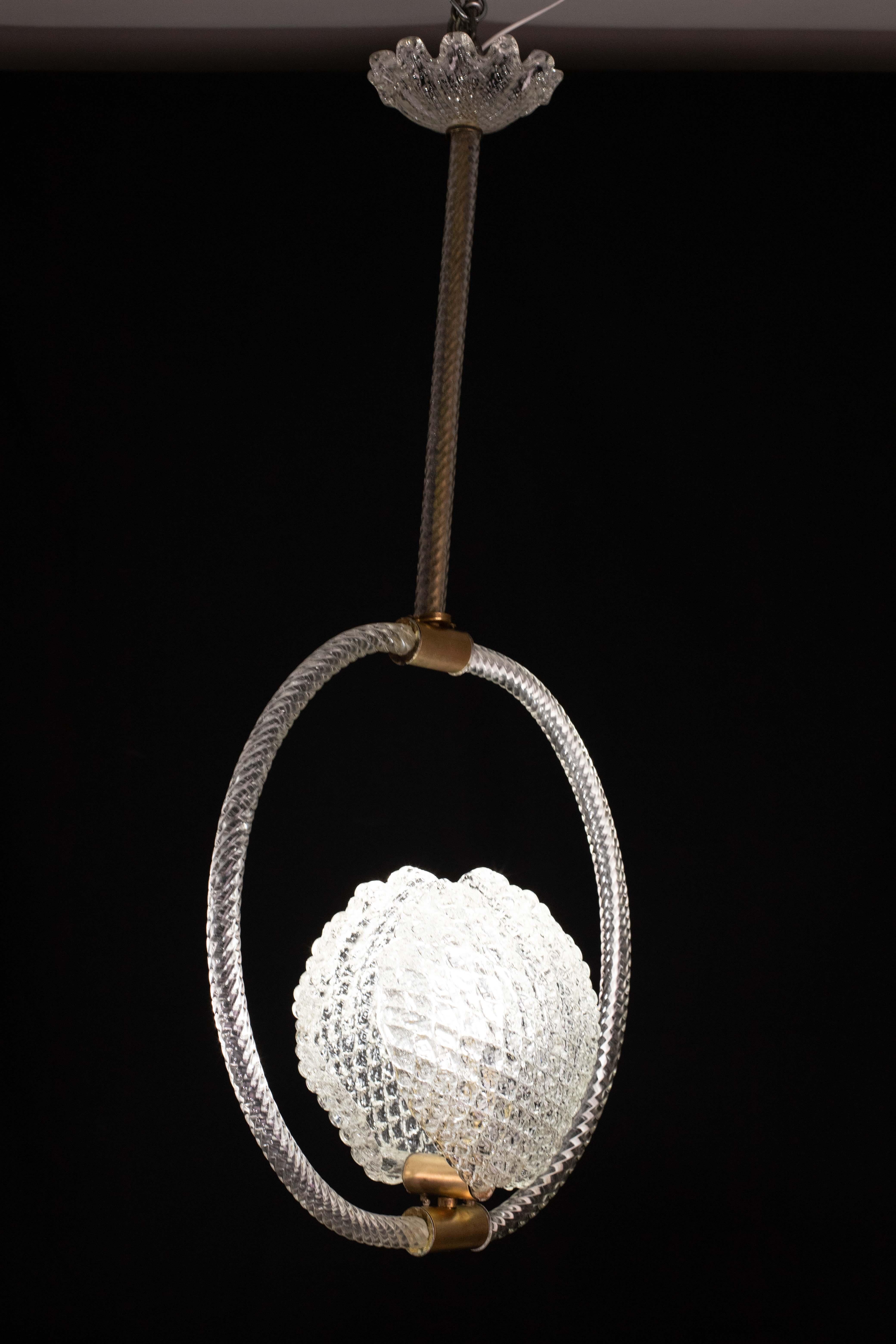 Midcentury Shell Trasparent Murano Glass Chandelier by Barovier e Toso, 1940s For Sale 5