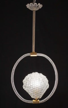 Midcentury Shell Trasparent Murano Glass Chandelier by Barovier e Toso, 1940s