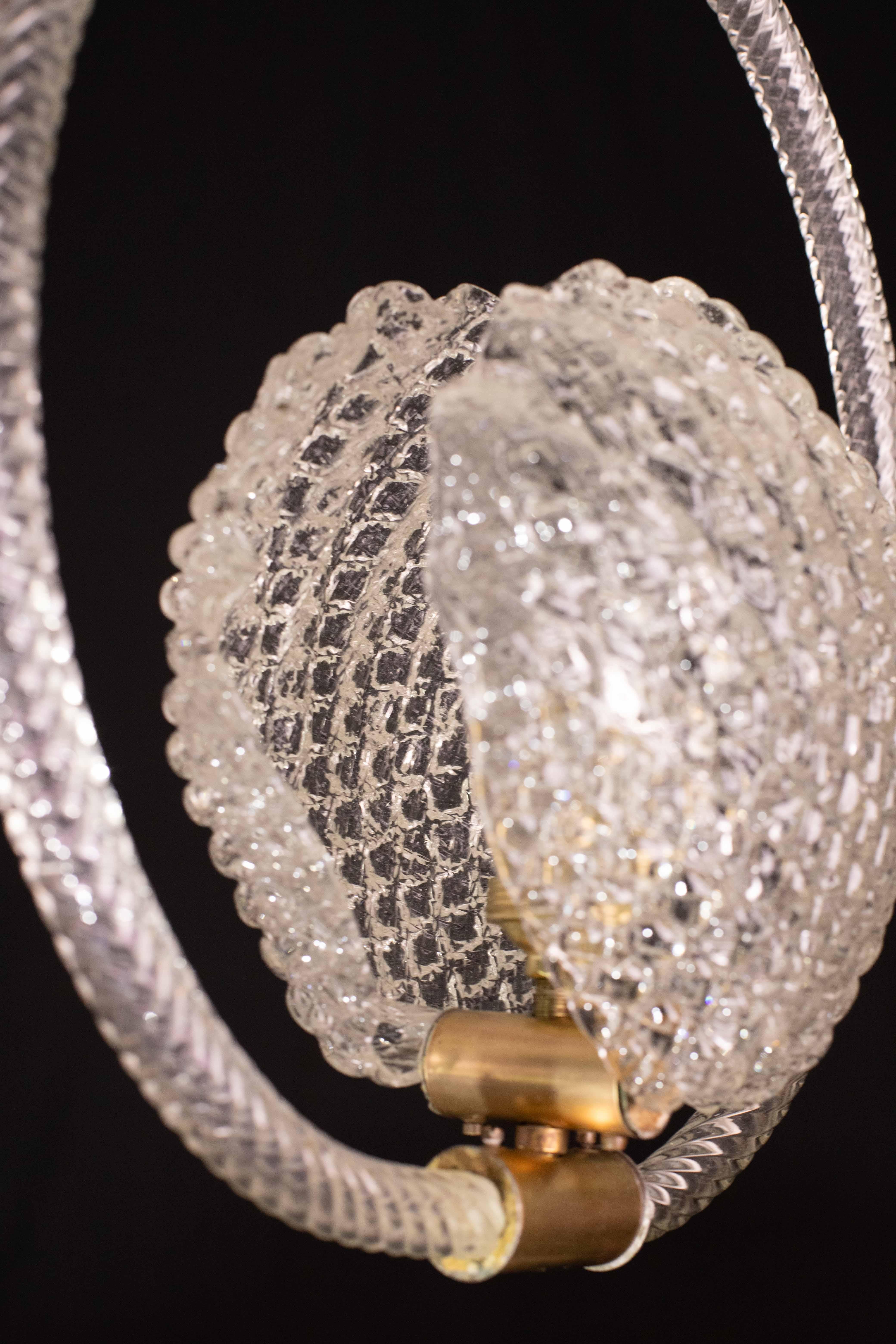 European Midcentury Shell Trasparent Murano Glass Chandelier by Barovier e Toso, 1940s For Sale