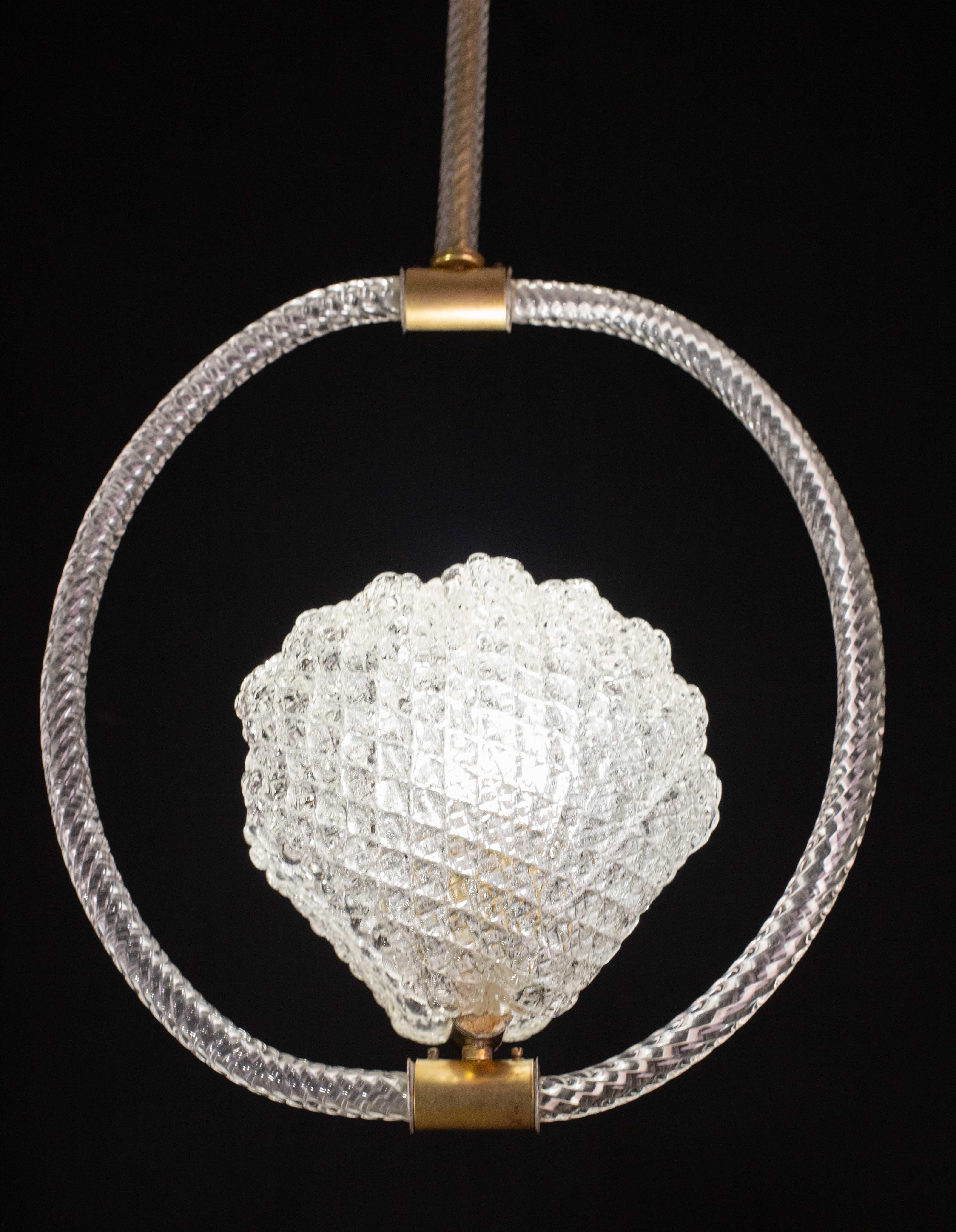 Midcentury Shell Trasparent Murano Glass Chandelier by Barovier e Toso, 1940s In Good Condition For Sale In Roma, IT