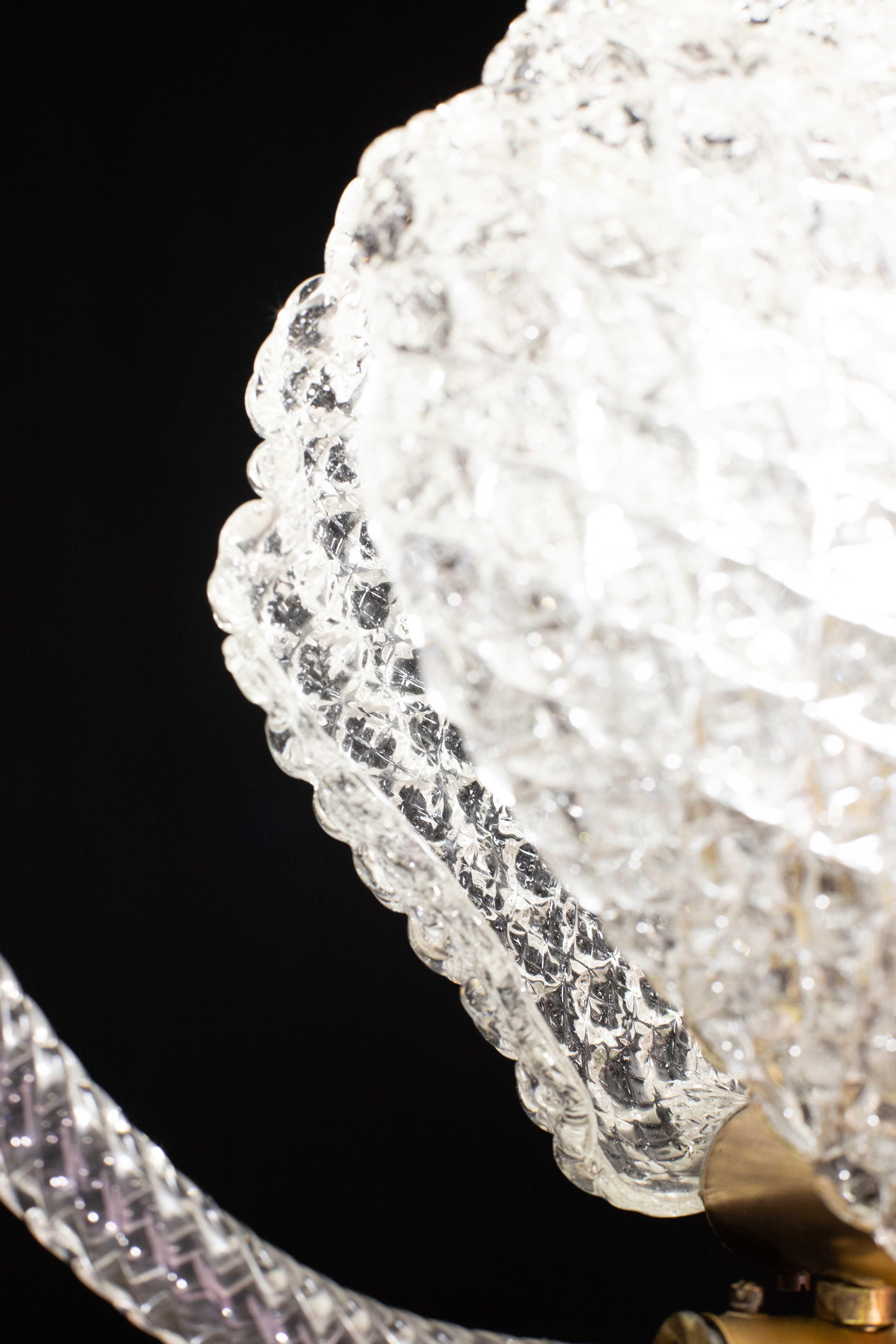 Mid-20th Century Midcentury Shell Trasparent Murano Glass Chandelier by Barovier e Toso, 1940s For Sale