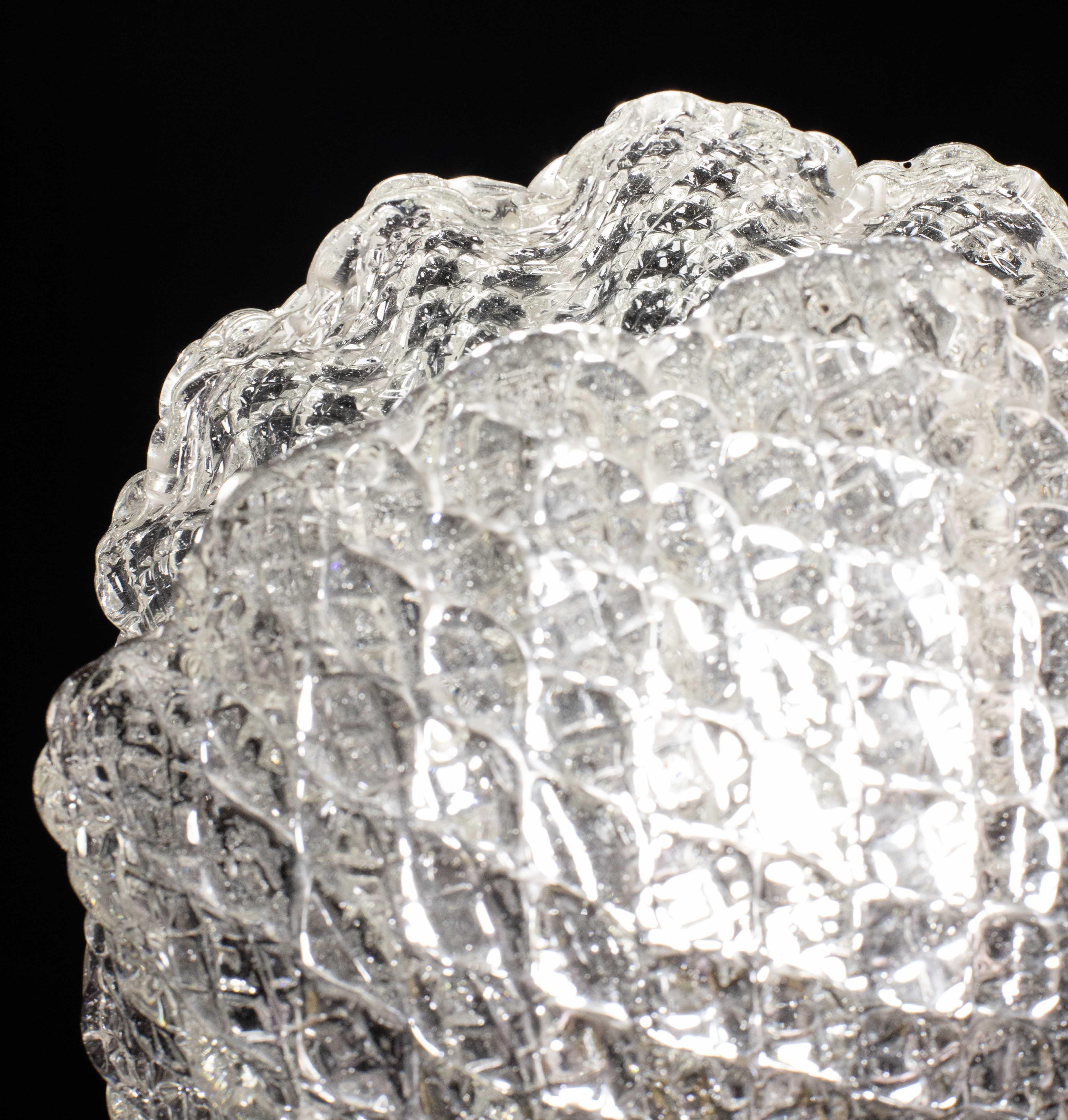 Midcentury Shell Trasparent Murano Glass Chandelier by Barovier e Toso, 1940s For Sale 1