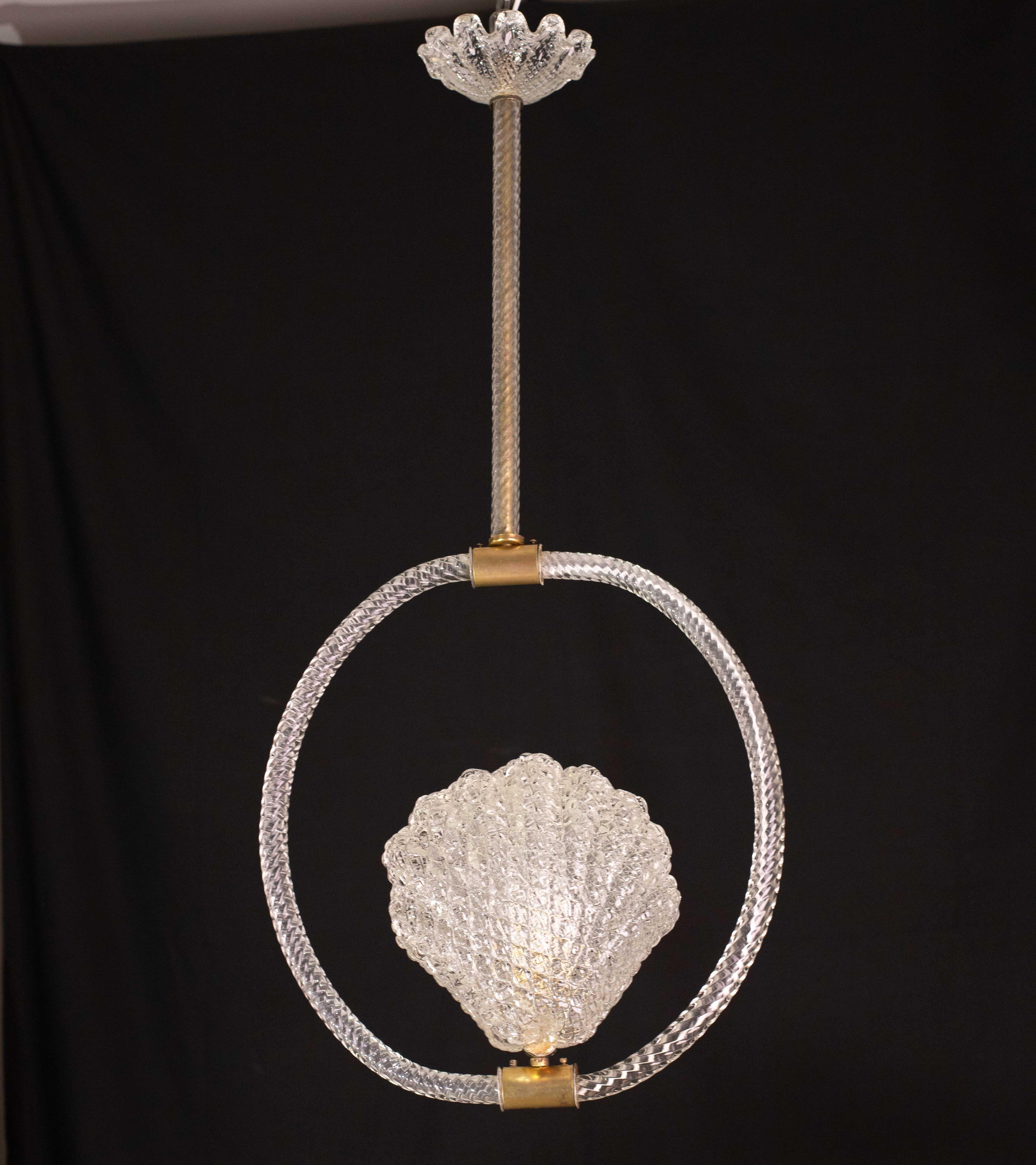 Midcentury Shell Trasparent Murano Glass Chandelier by Barovier e Toso, 1940s For Sale 2