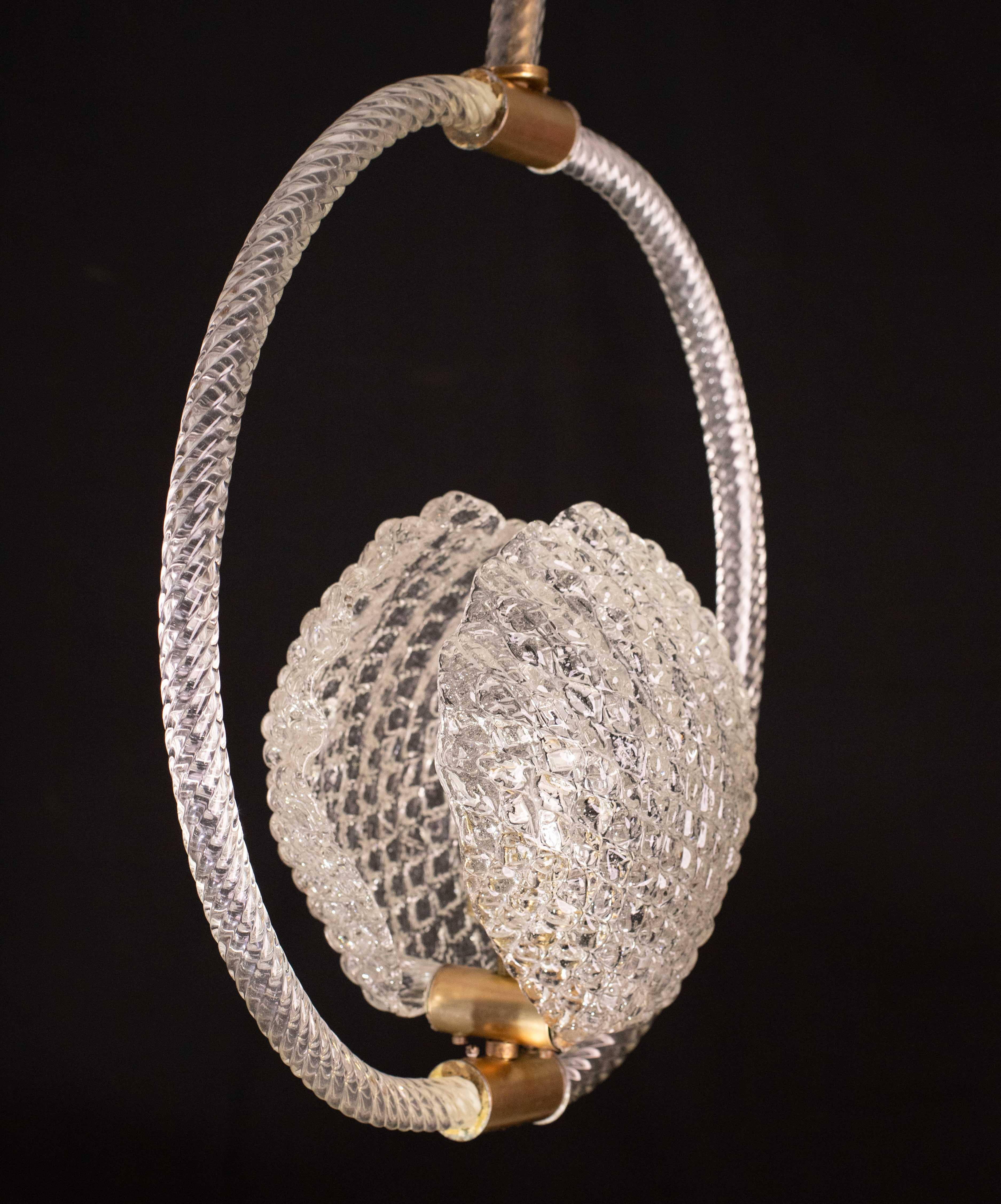 Midcentury Shell Trasparent Murano Glass Chandelier by Barovier e Toso, 1940s For Sale 4