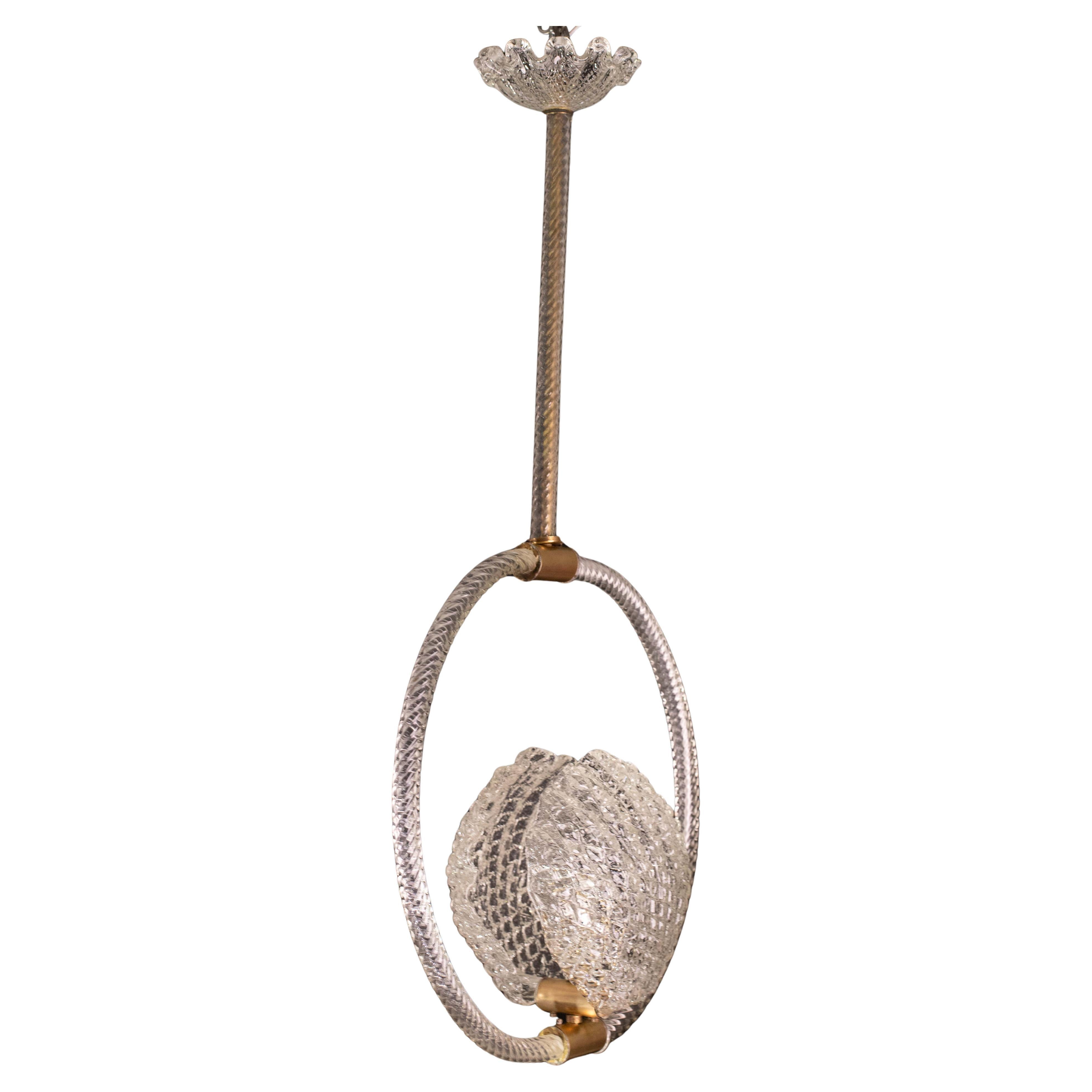 Midcentury Shell Trasparent Murano Glass Chandelier by Barovier e Toso, 1940s For Sale