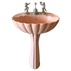 Midcentury Sherle Wagner Pink Porcelain Pedestal Sink