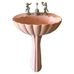 Retro Midcentury Sherle Wagner Pink Porcelain Pedestal Sink