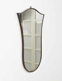 Midcentury Shield Shape Wall Mirror in Brass Gio Ponti Style, Italy 1950s