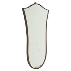 Midcentury Shield Shape Wall Mirror in Brass Gio Ponti Style, Italy 1950s