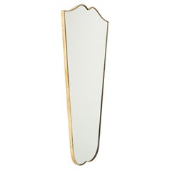 Midcentury Shield Shape Wall Mirror in Brass Gio Ponti Style, Italy 1950s
