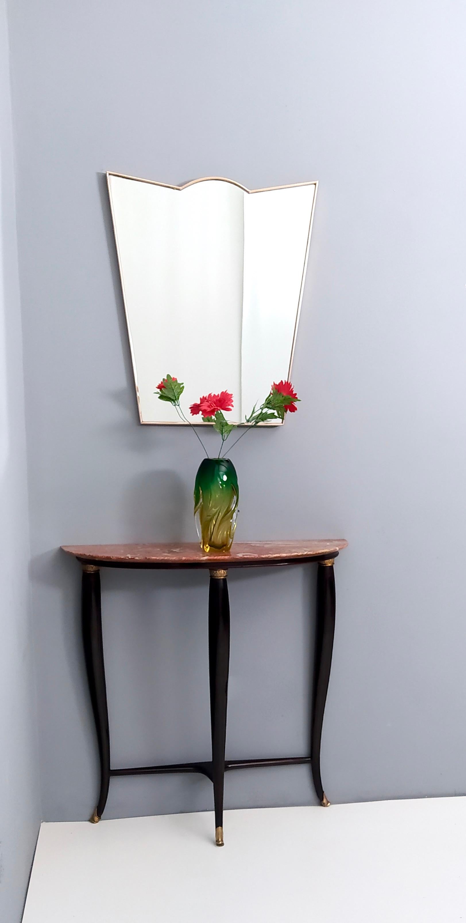 Mid-Century Modern Midcentury Shield Shaped Wall Mirror with Brass Frame, Italy