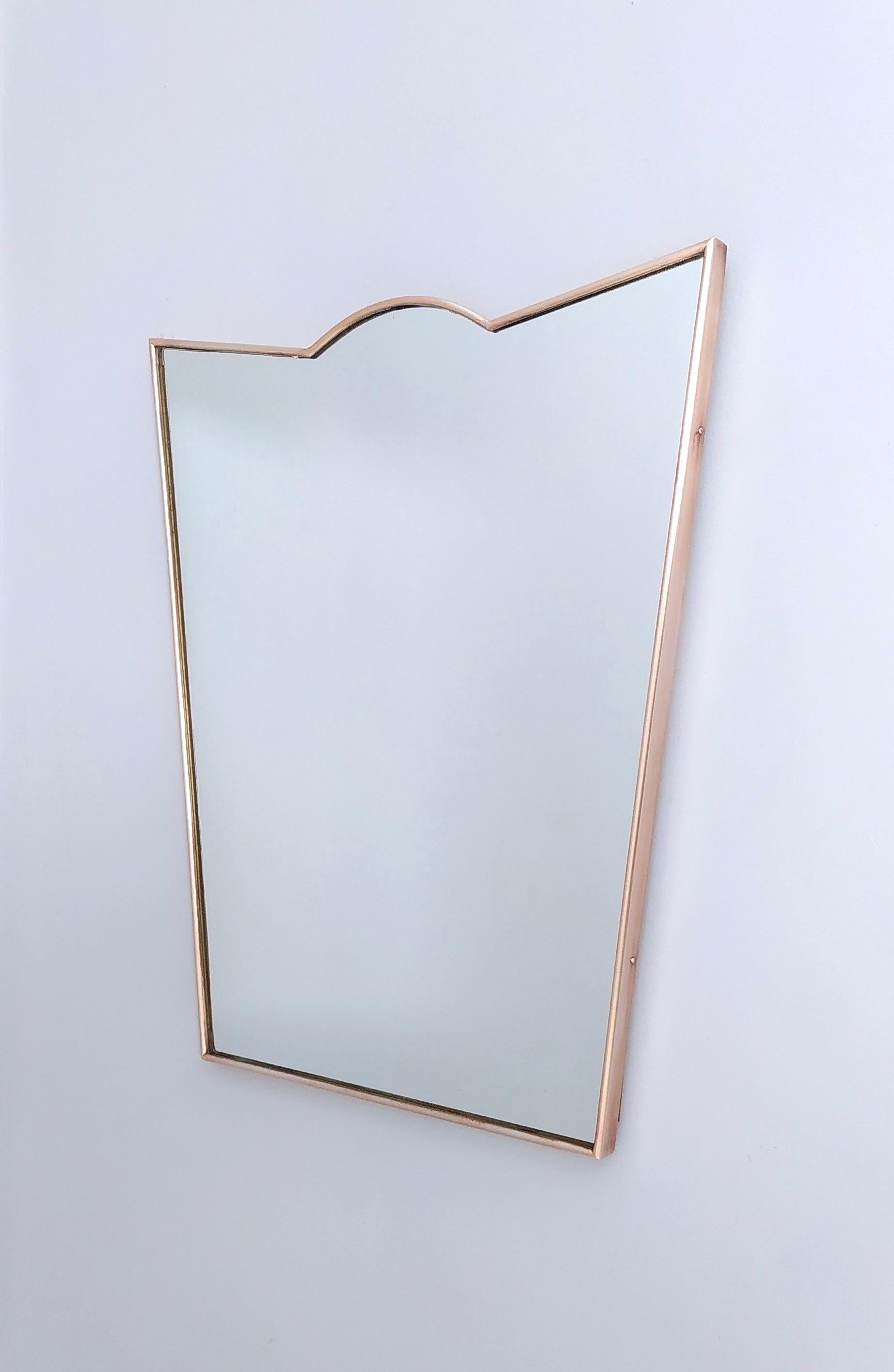 Italian Midcentury Shield Shaped Wall Mirror with Brass Frame, Italy