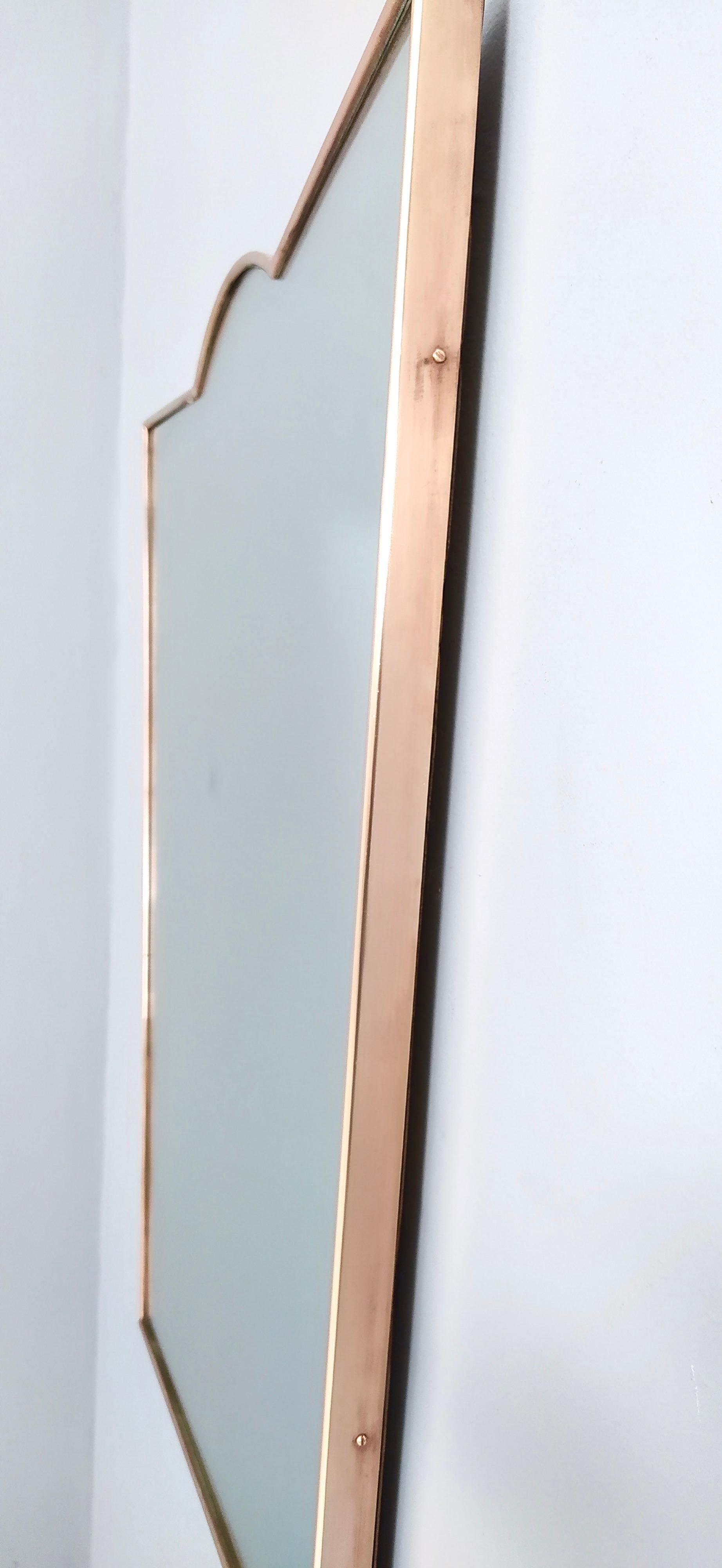 Mid-20th Century Midcentury Shield Shaped Wall Mirror with Brass Frame, Italy