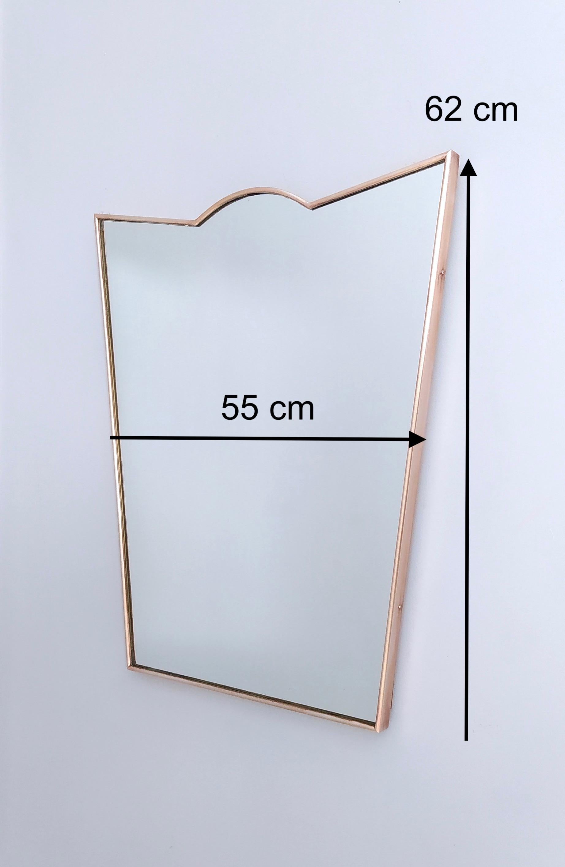 Midcentury Shield Shaped Wall Mirror with Brass Frame, Italy 1