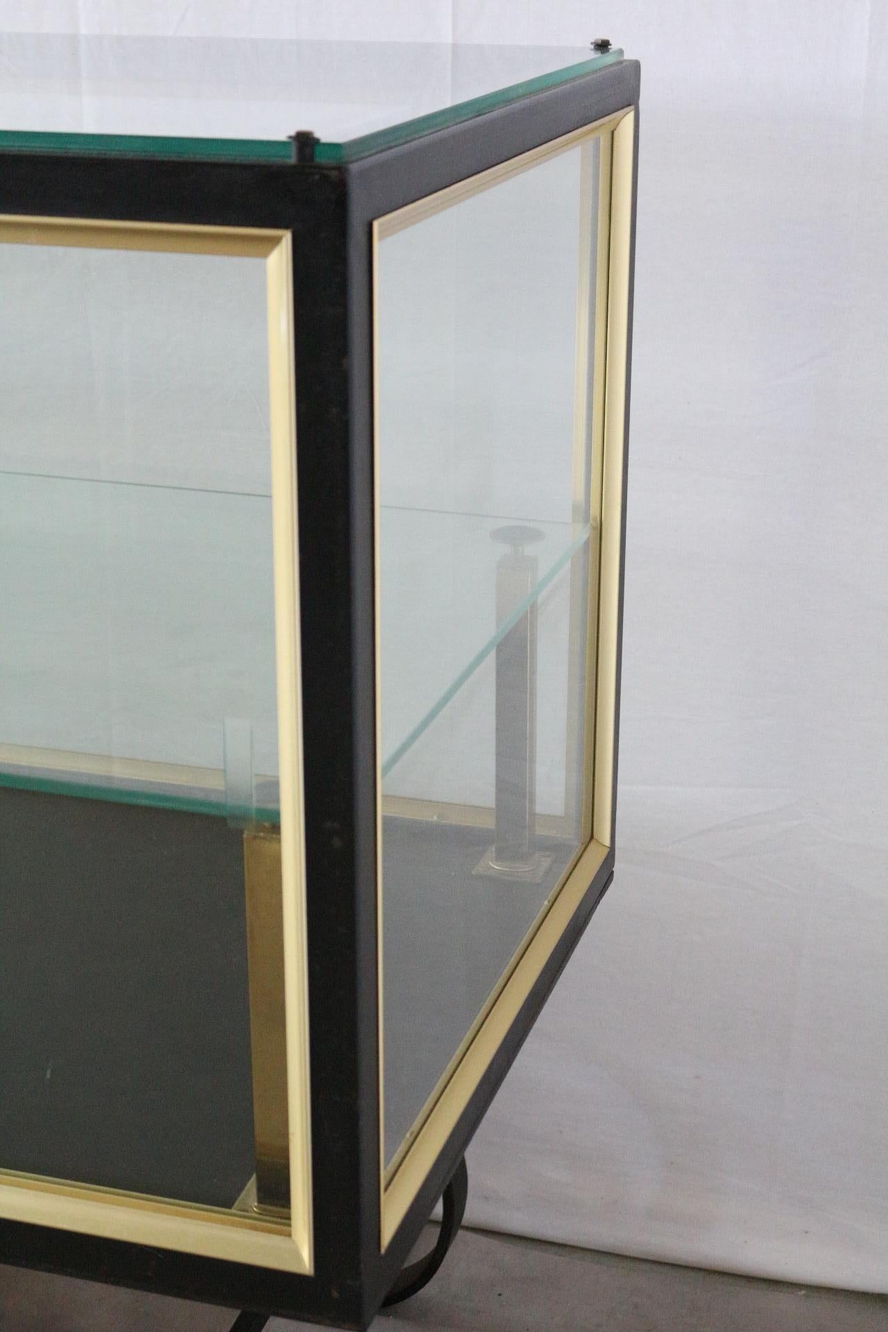 Midcentury Shop Counter Vitrine Display Cabinet French Glass Wrought Iron In Good Condition In Labrit, Landes