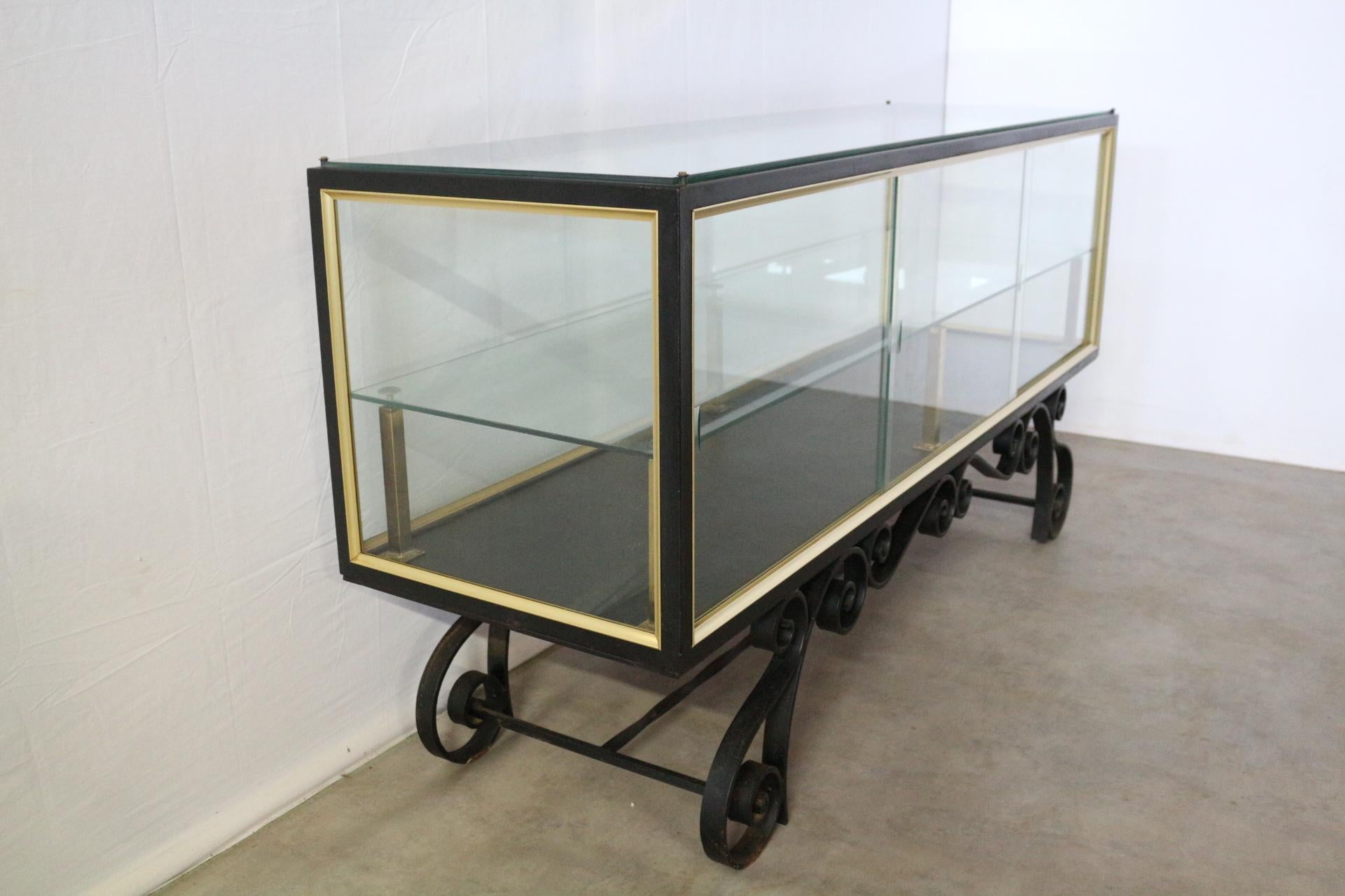 Midcentury Shop Counter Vitrine Display Cabinet French Glass Wrought Iron 1